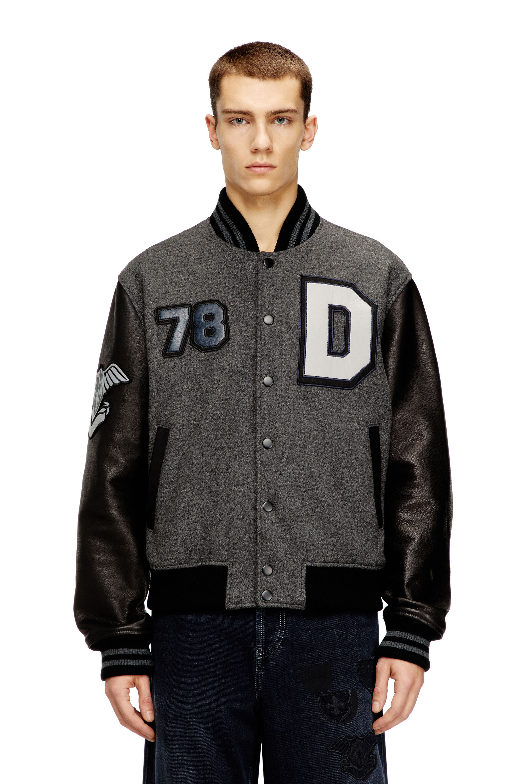 Men's Varsity jacket in wool and leather | Multicolor | Diesel