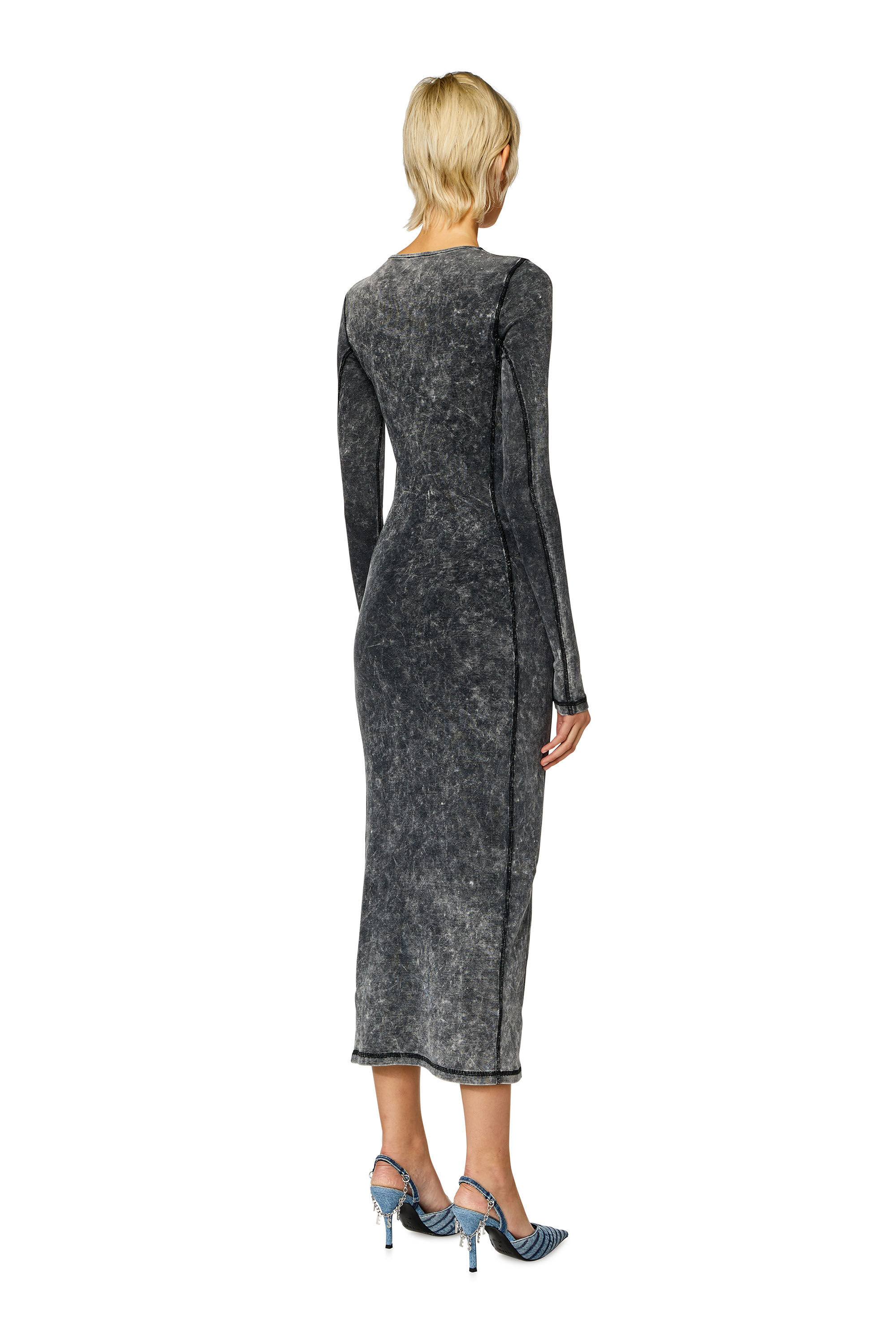 Women's Ribbed midi dress with oval D plaque | Grey | Diesel