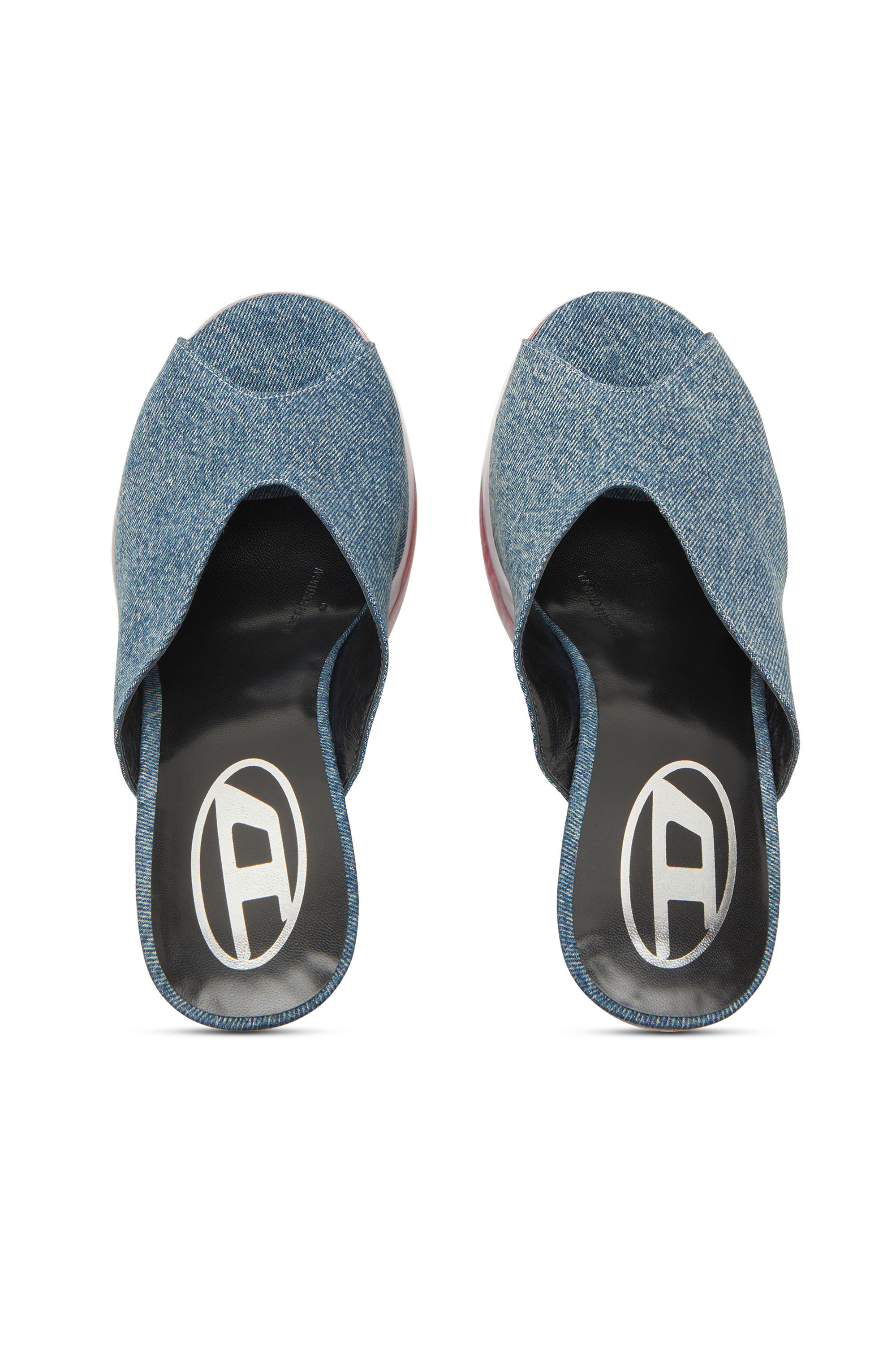 Women's D-Lake-Platform mules in denim and plexiglass | Blue | Diesel