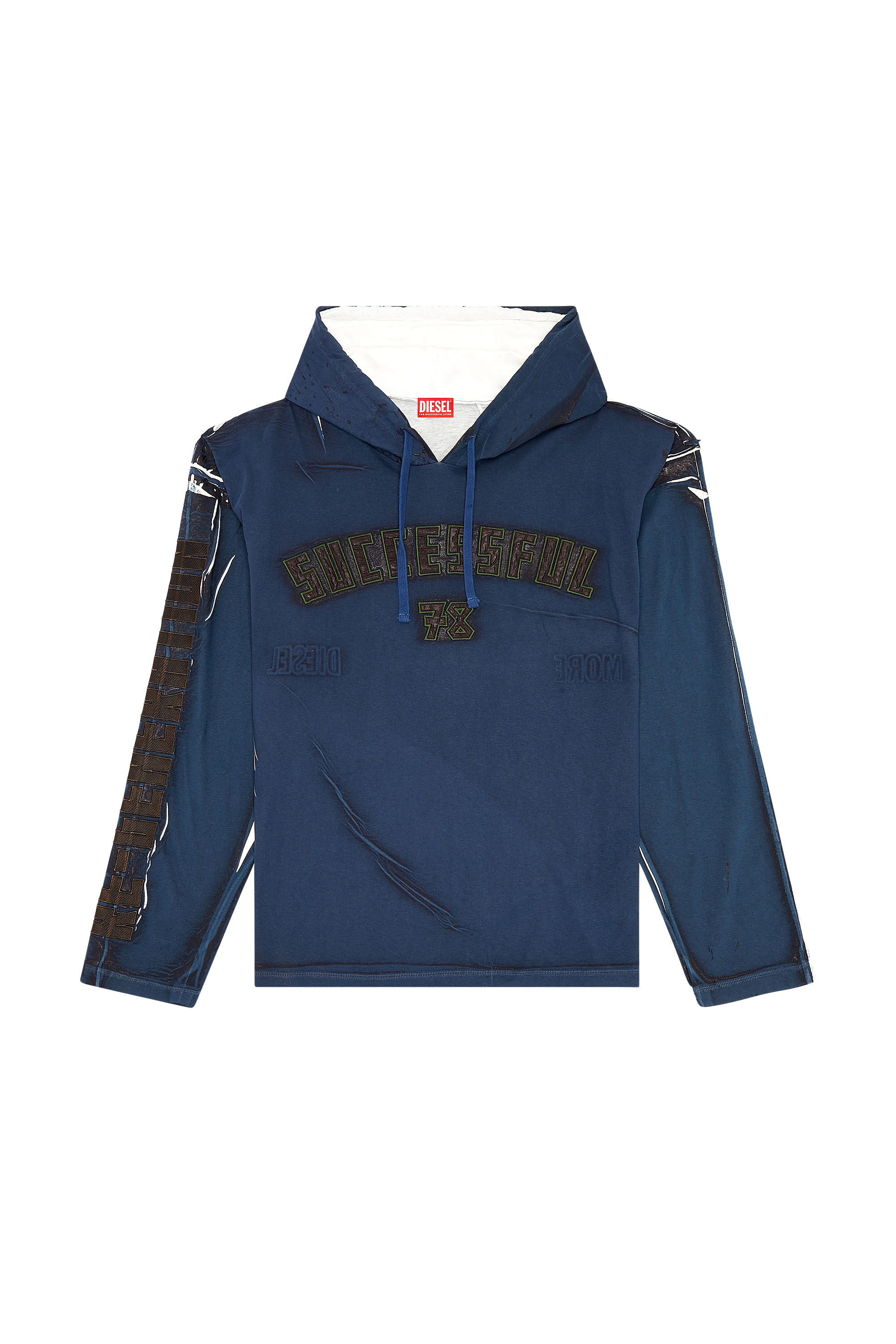 Men's Printed hooded top with logo appliqués | Blue | Diesel