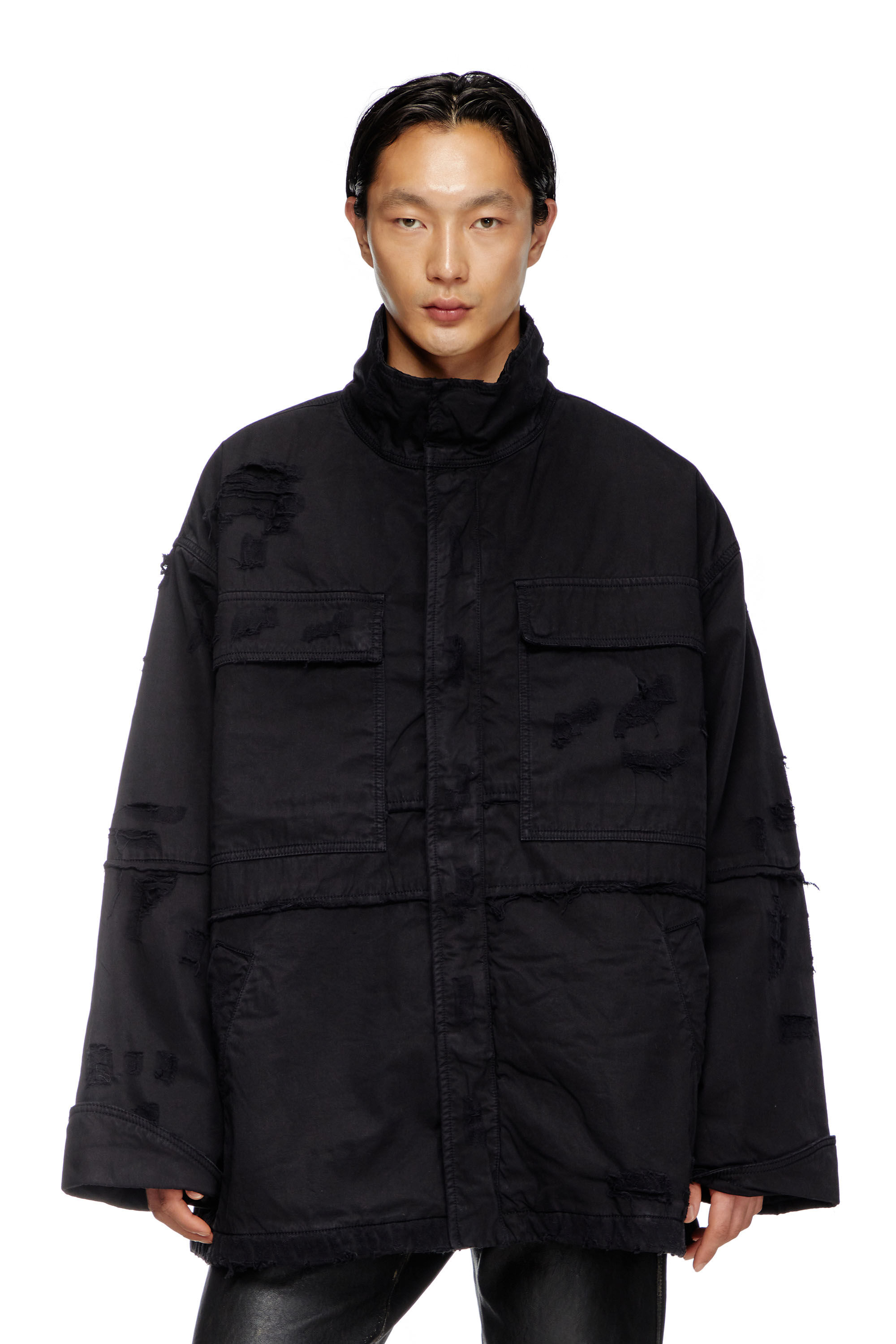 Diesel - J-OISE, Man's Utility jacket in ripped dobby in Black - 3