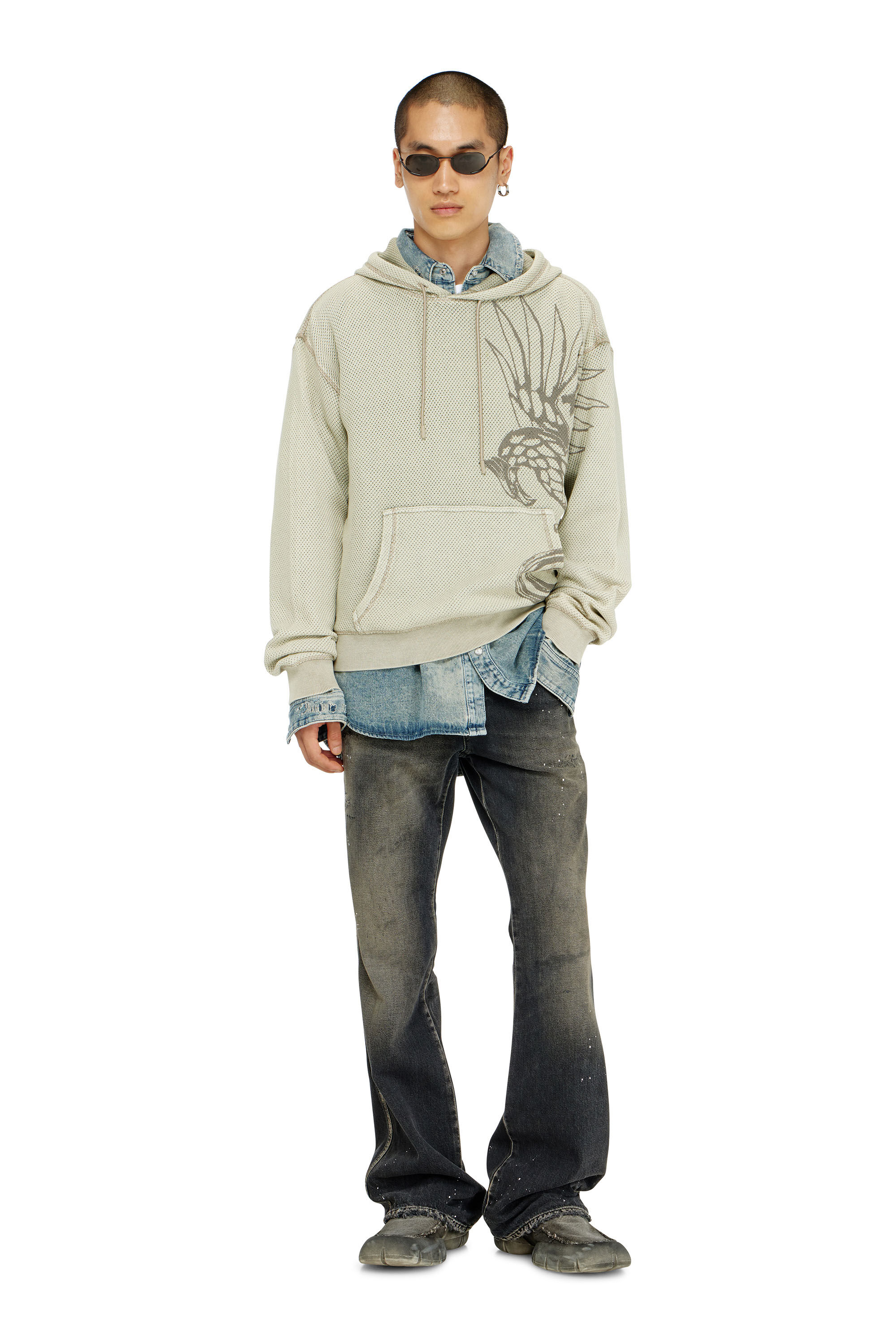 Diesel - S-NORM-HOOD-AA1, Man's Hoodie in textured cotton mesh in Beige - 3