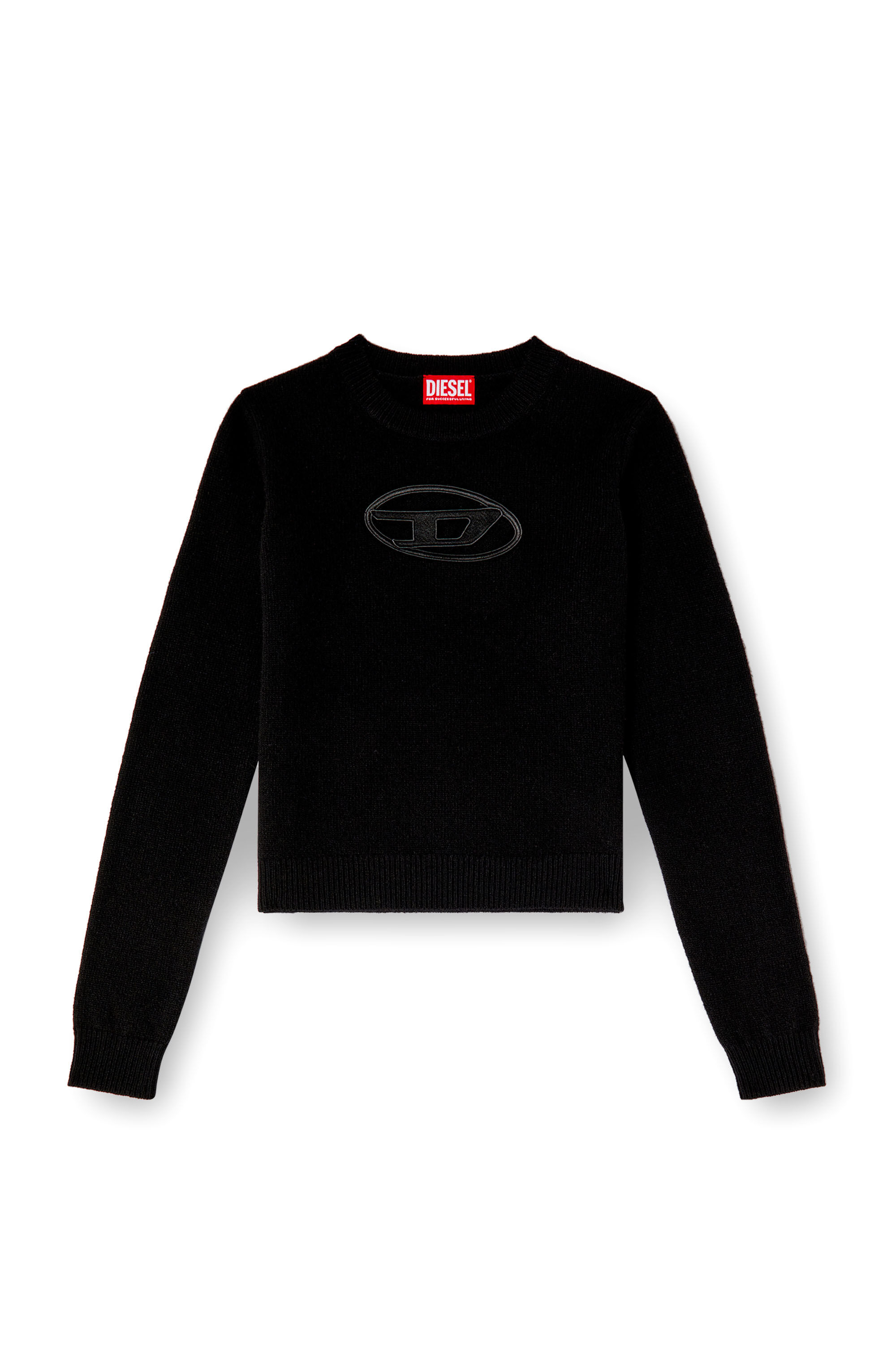 Women's Cashmere-blend jumper with cut-out logo | Black | Diesel