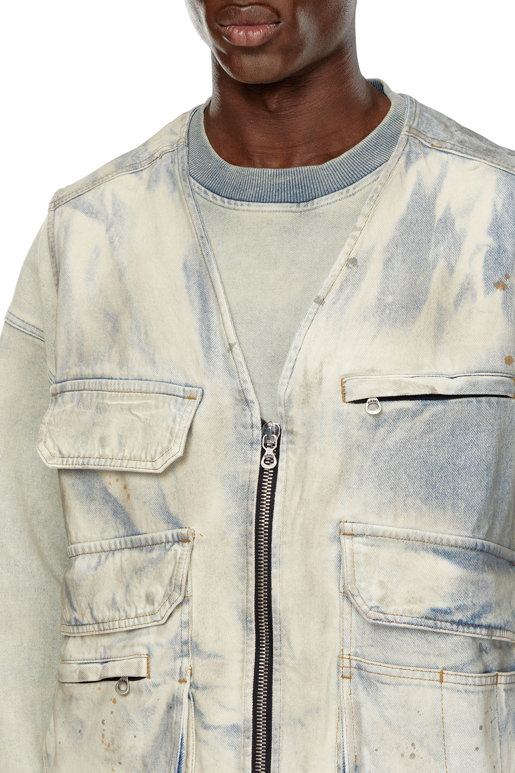 Men s Sleeveless jacket in solarised denim Multicolor Diesel