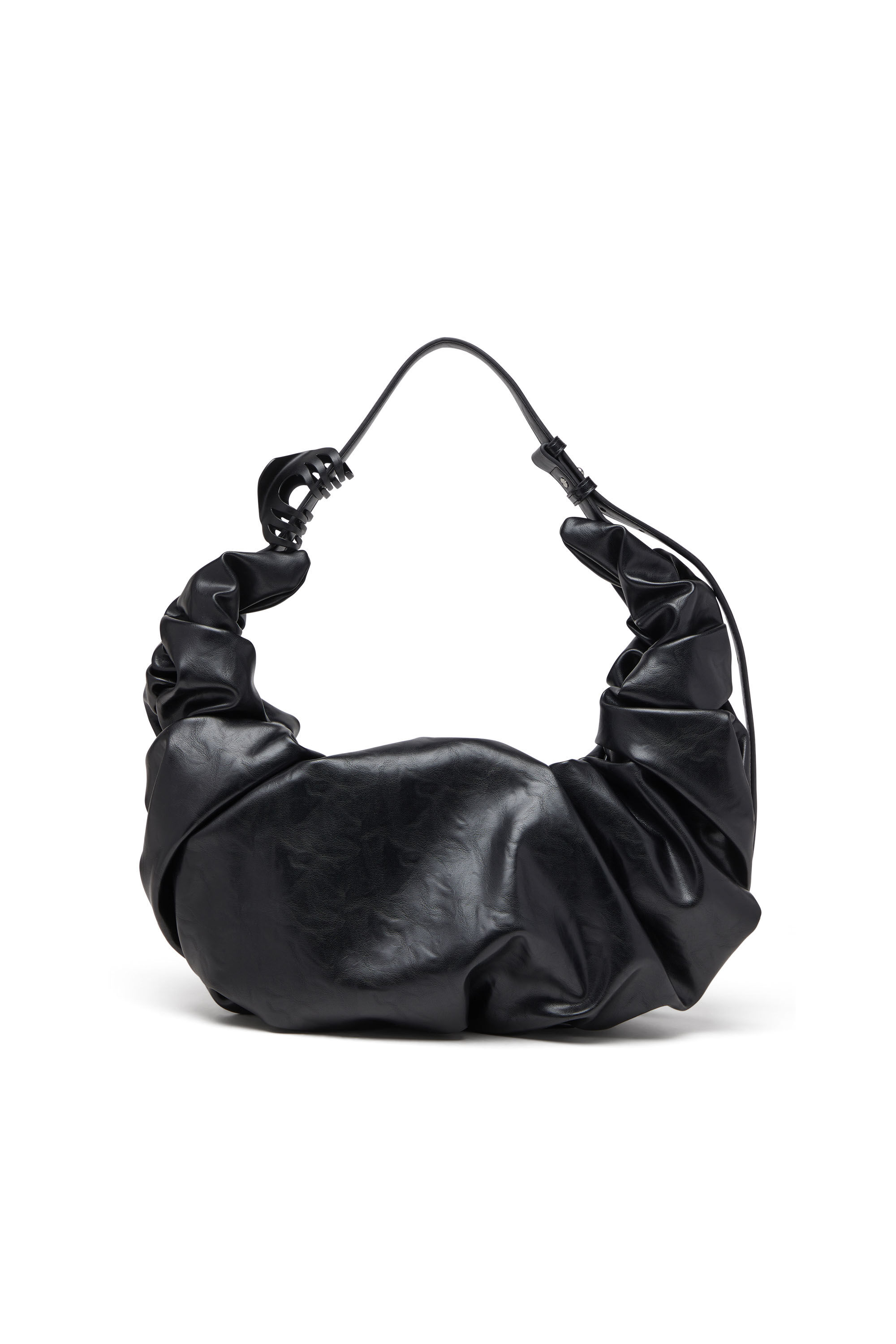 Diesel - GRAB-D HOBO L, Woman's Grab-D L-Large scrunched hobo bag in shiny PU in Black - 3