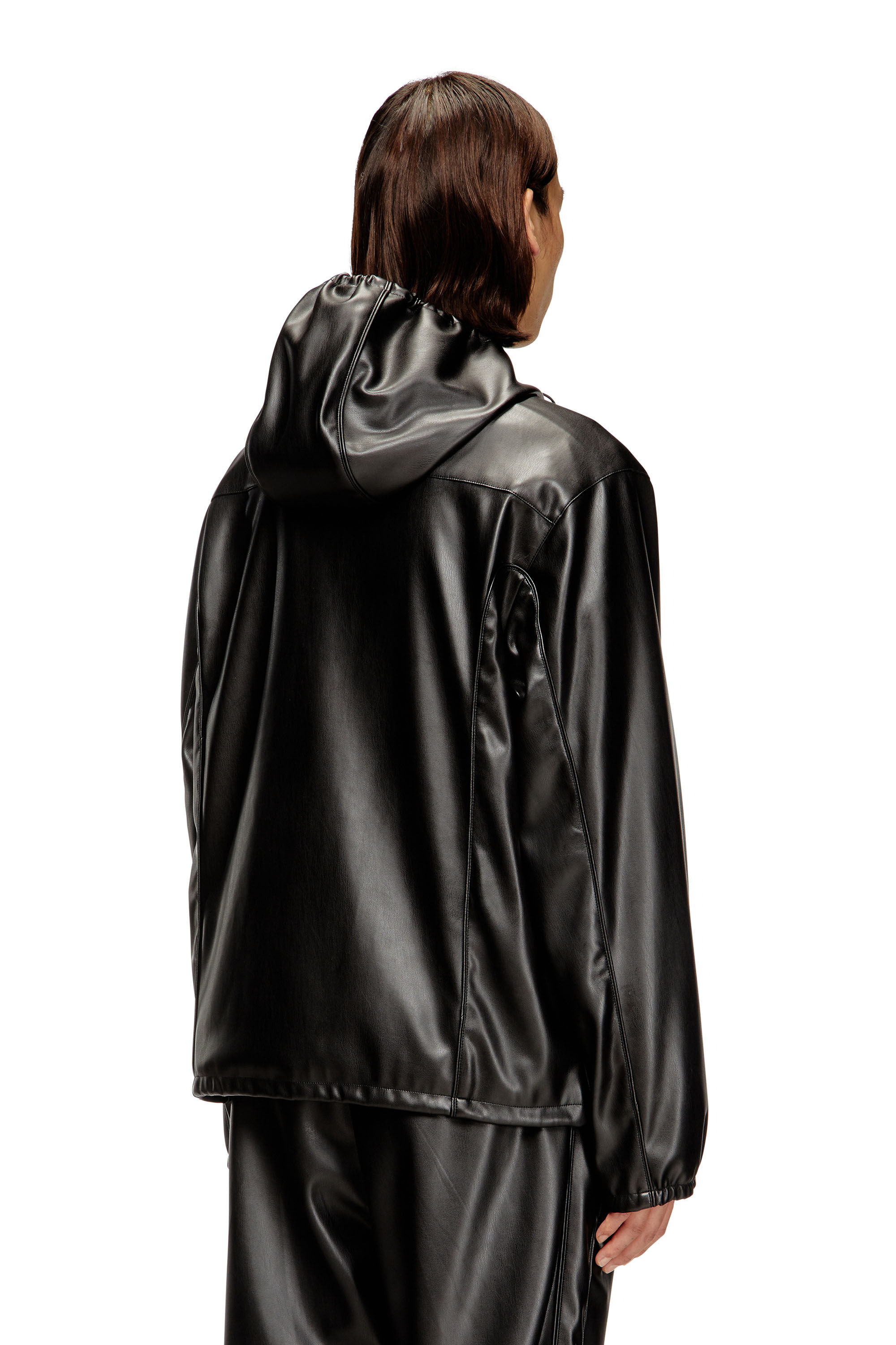 DIESEL ディーゼル J-Hives-Pgbx フェイクレザージャケット Men's Hooded windbreaker in coated fabric | Black | Diesel