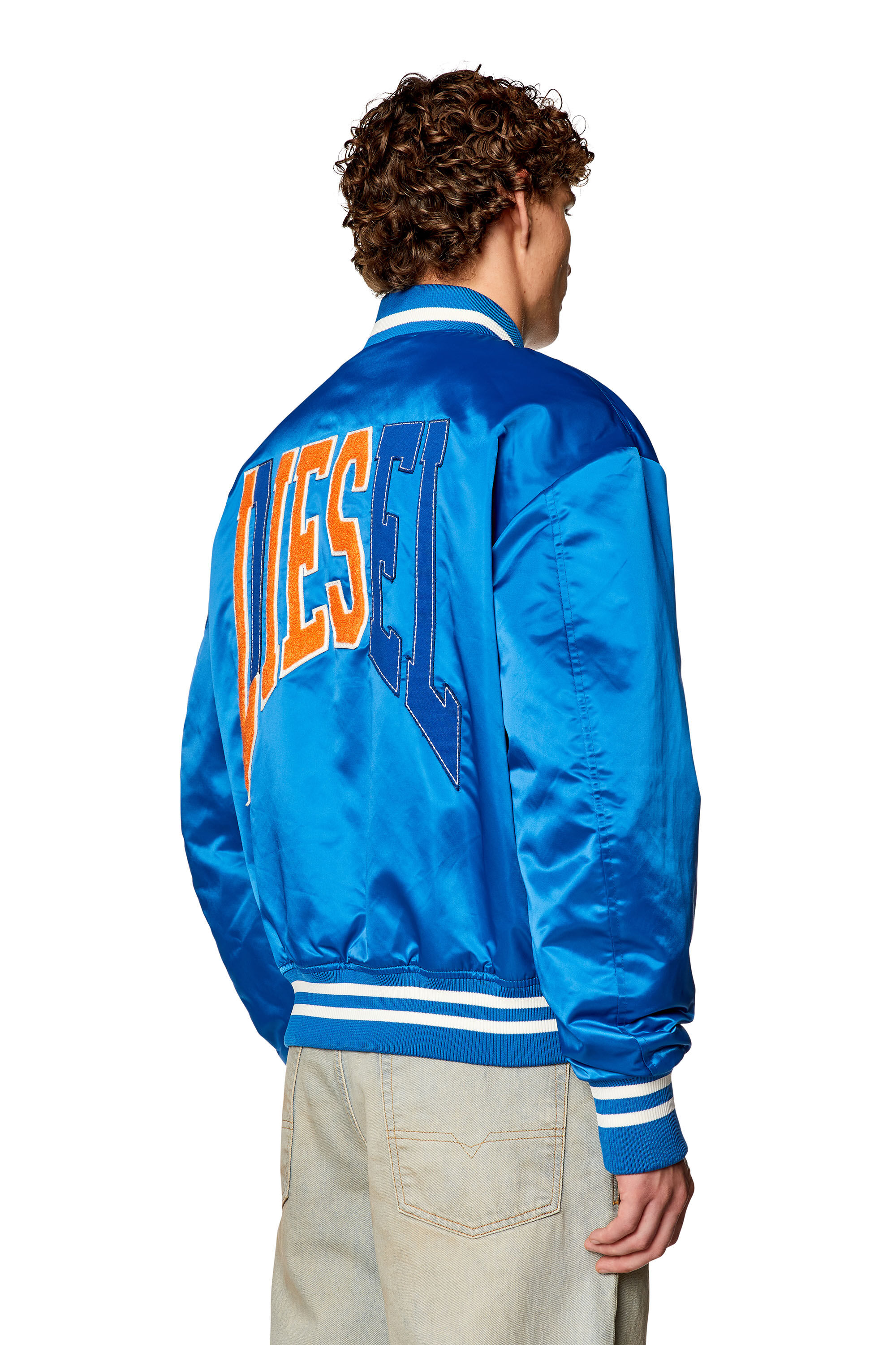 Men s Satin track jacket with LIES patches Blue Diesel
