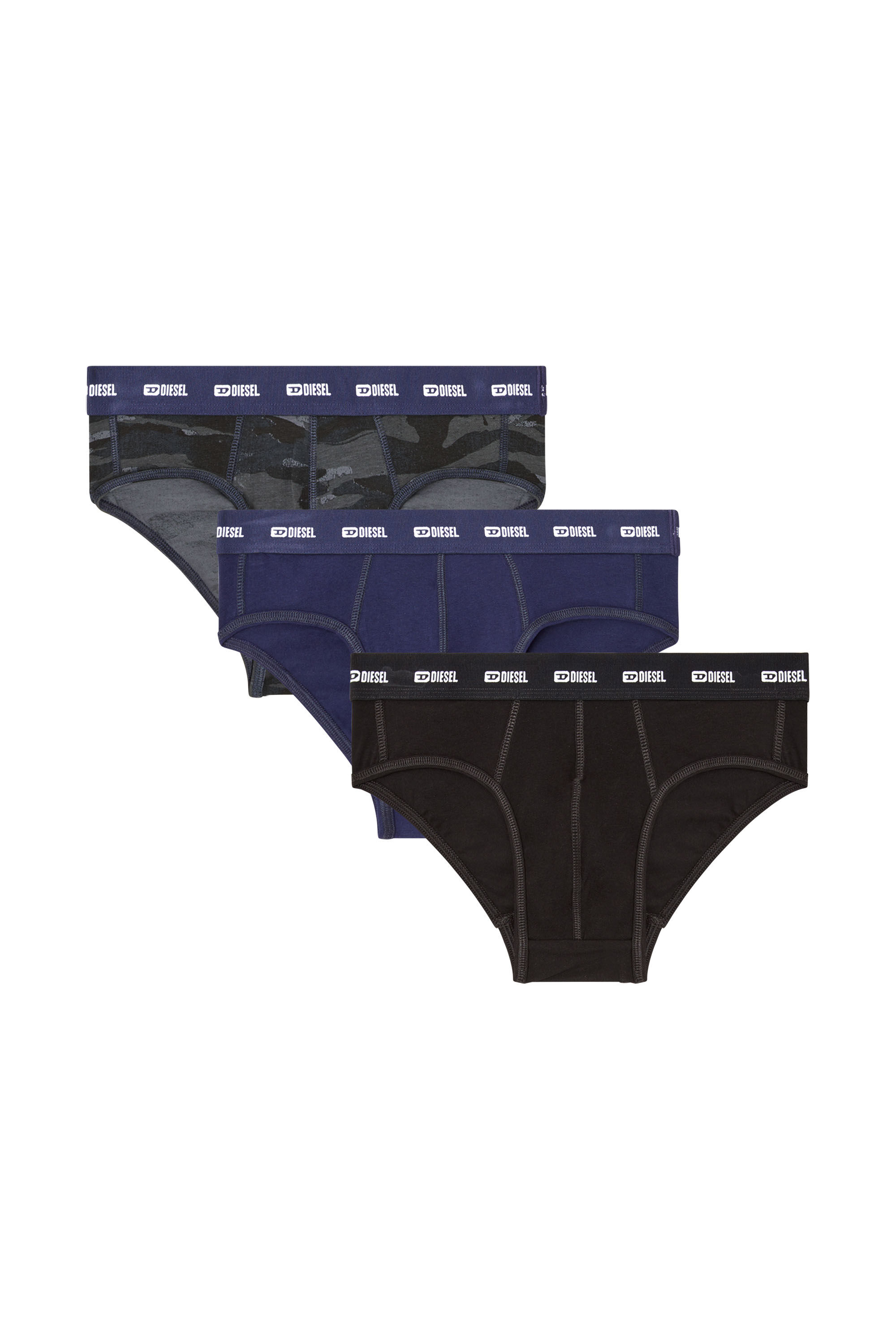 Diesel - ANDRE-UTLT-3PACK, Man's 3-pack of briefs plain and camo in Blue/Black - 4