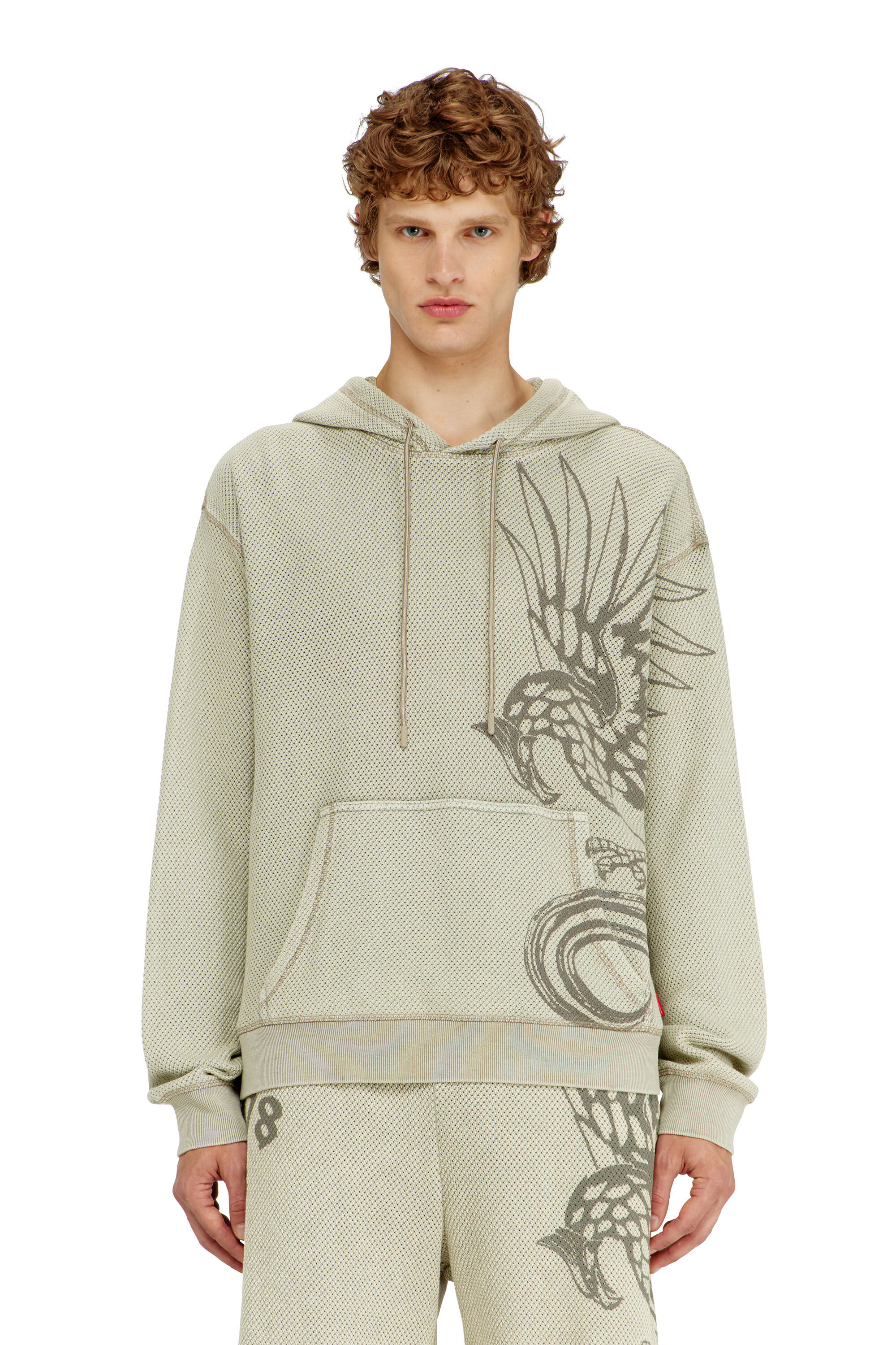 Diesel - S-NORM-HOOD-AA1, Man's Hoodie in textured cotton mesh in Beige - 1
