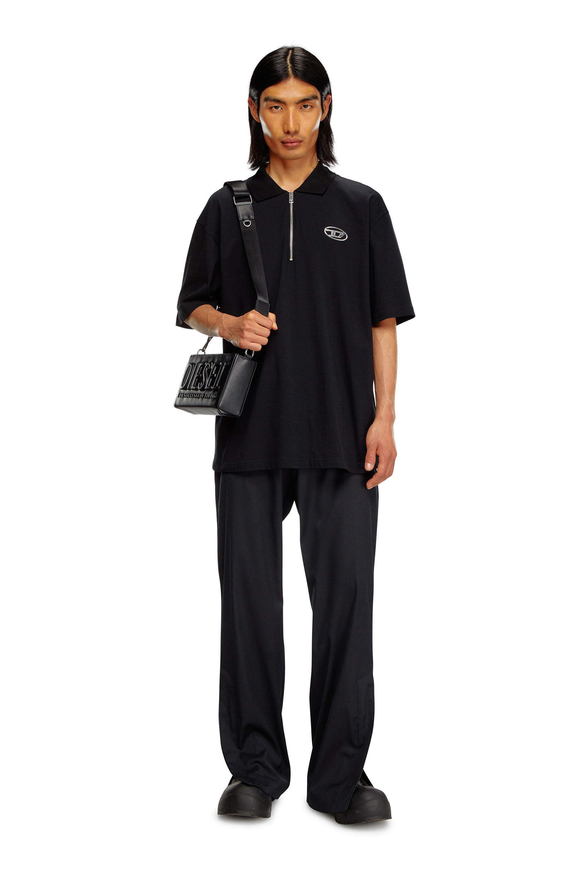 Men's Polo shirt with half zip | Black | Diesel