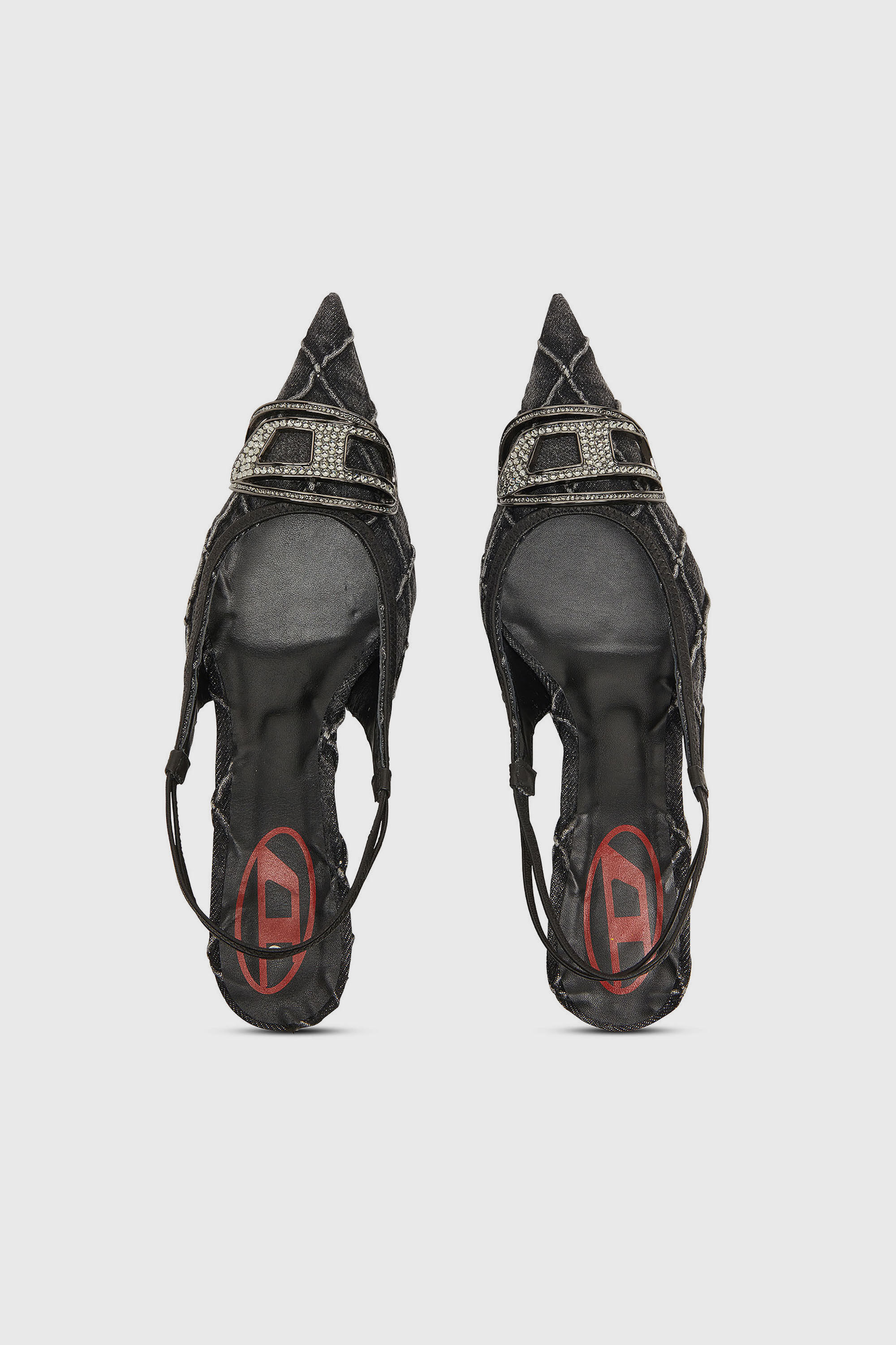 Women's D-Venus-Crystal-logo quilted-denim slingback pumps | Black