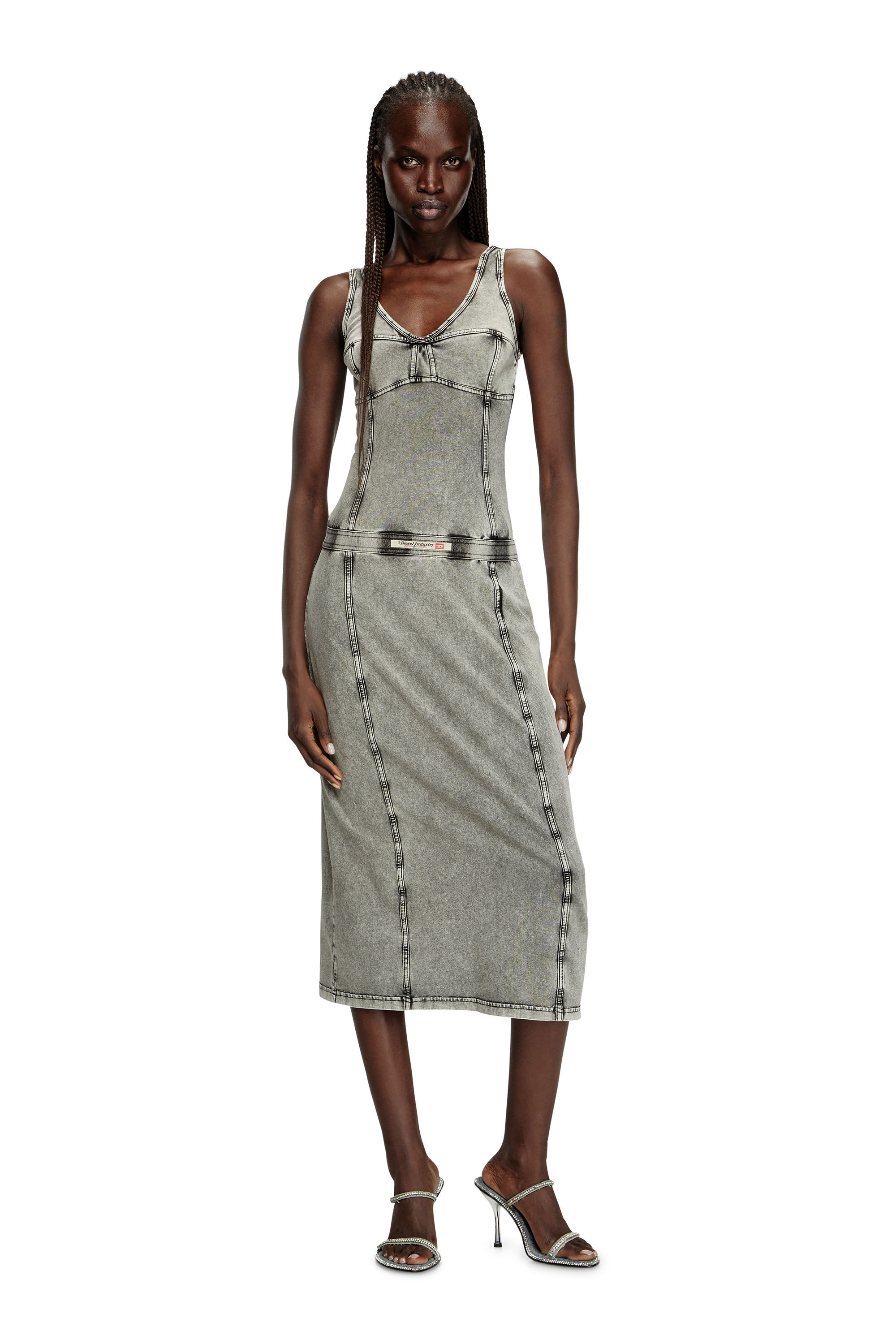 Women's Sleeveless midi dress with denim effect | Grey | Diesel