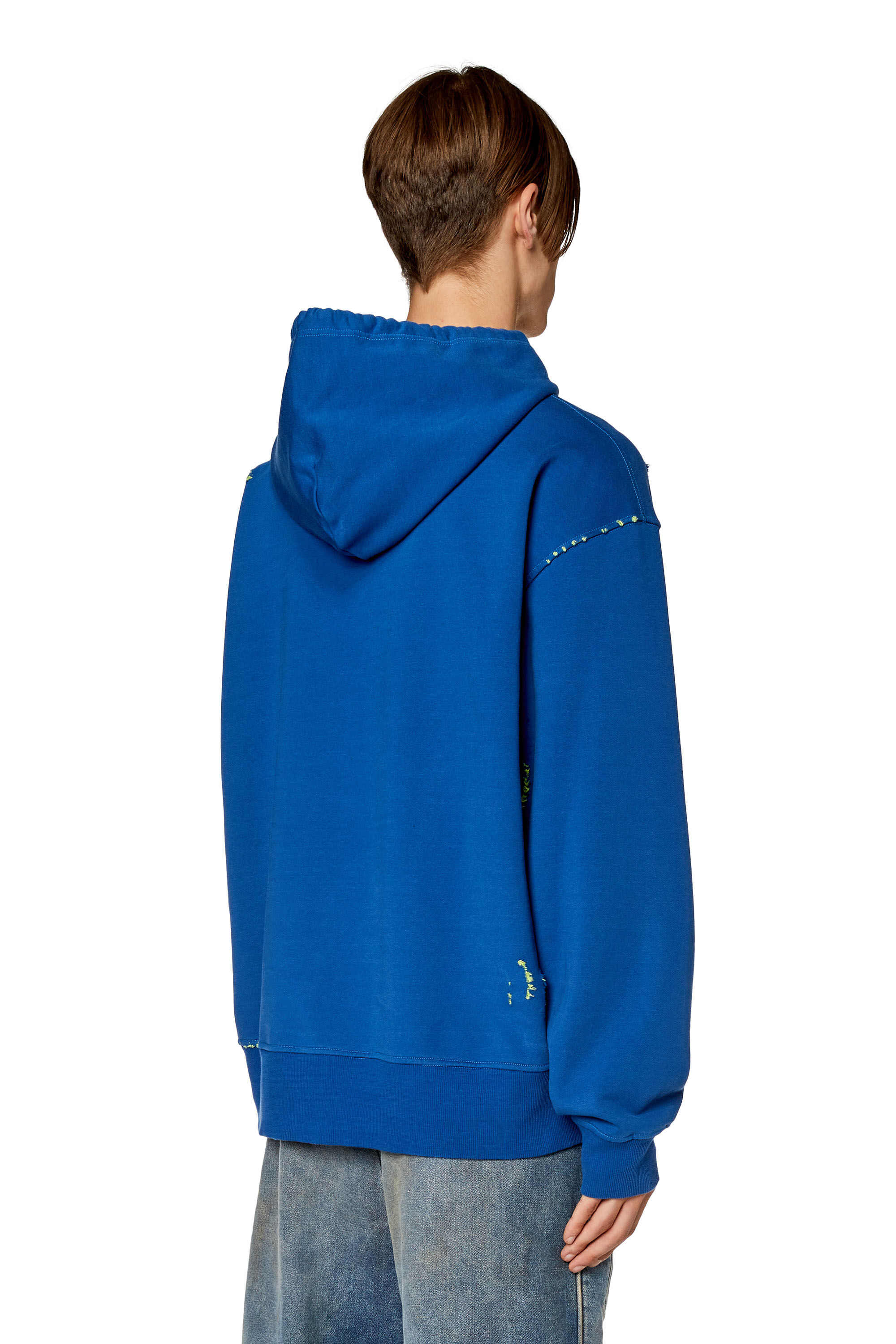 Men's Oversized distressed hoodie with logo | Blue | Diesel