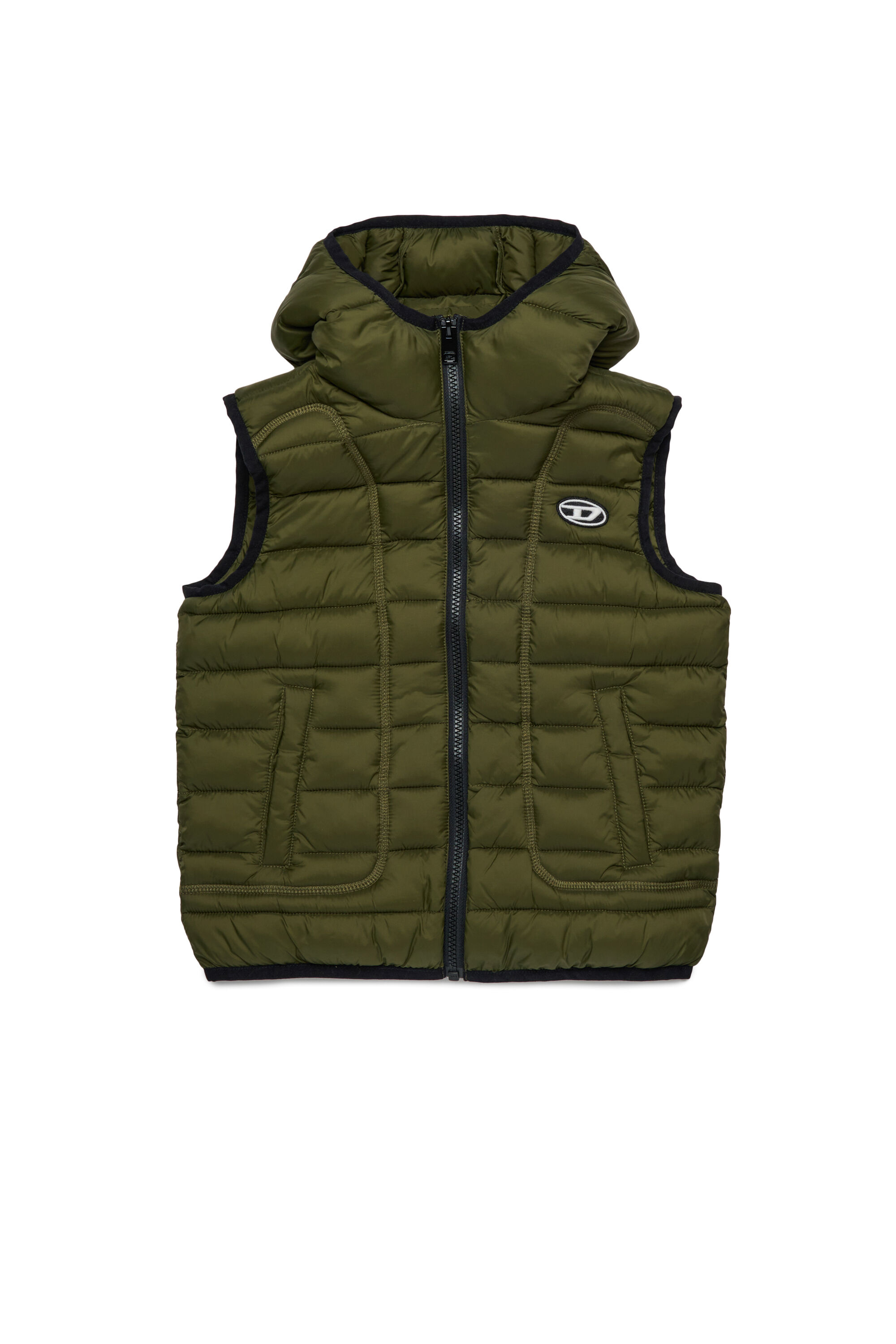 Diesel - JWTEMPLE, Unisex's Nylon vest with hood in Green - 1