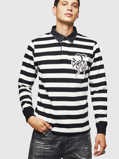 T Cov Ls Men Striped Rugby Shirt With Denim Collar Diesel