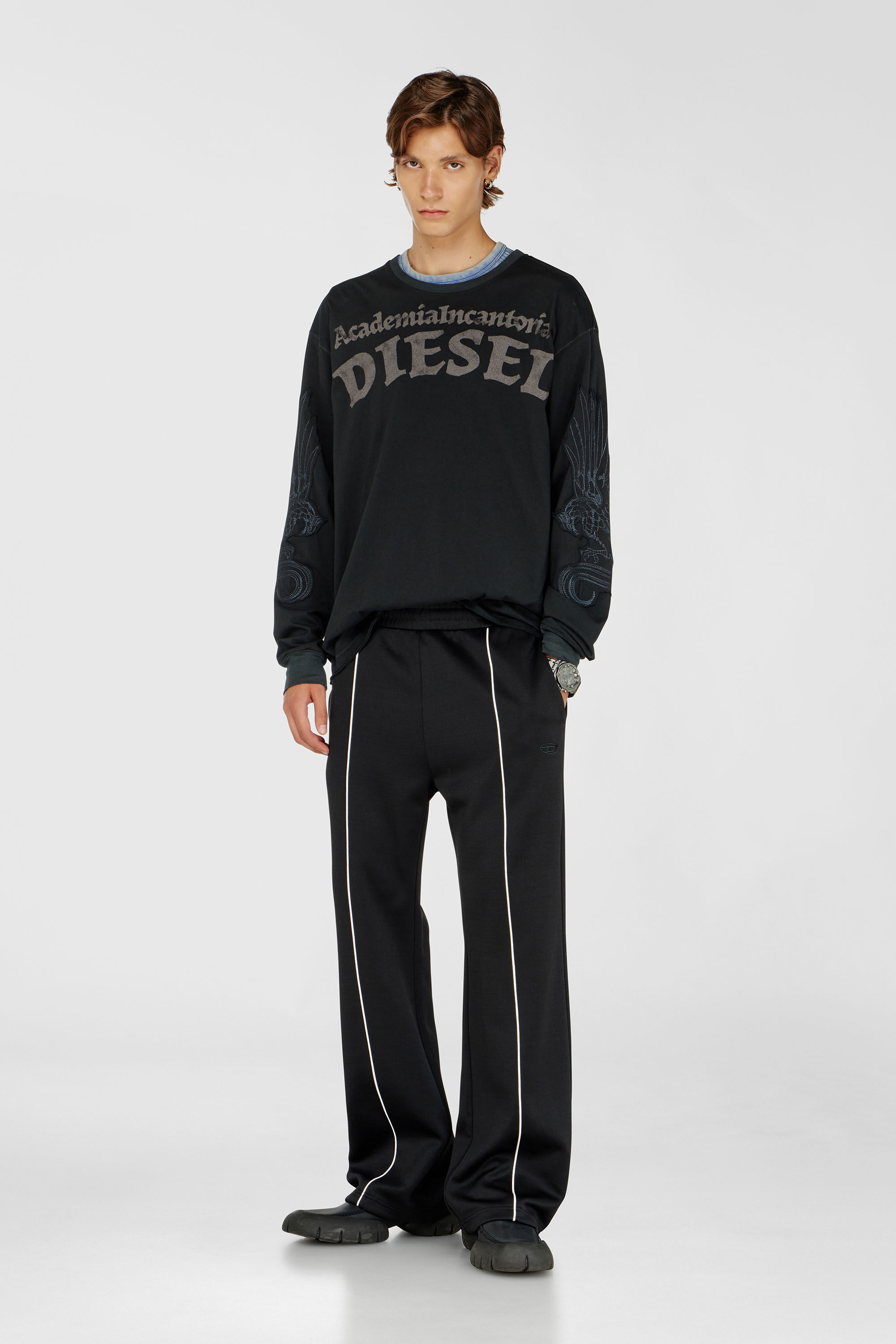 Men's Track pants with contrast piping | Black | Diesel TR