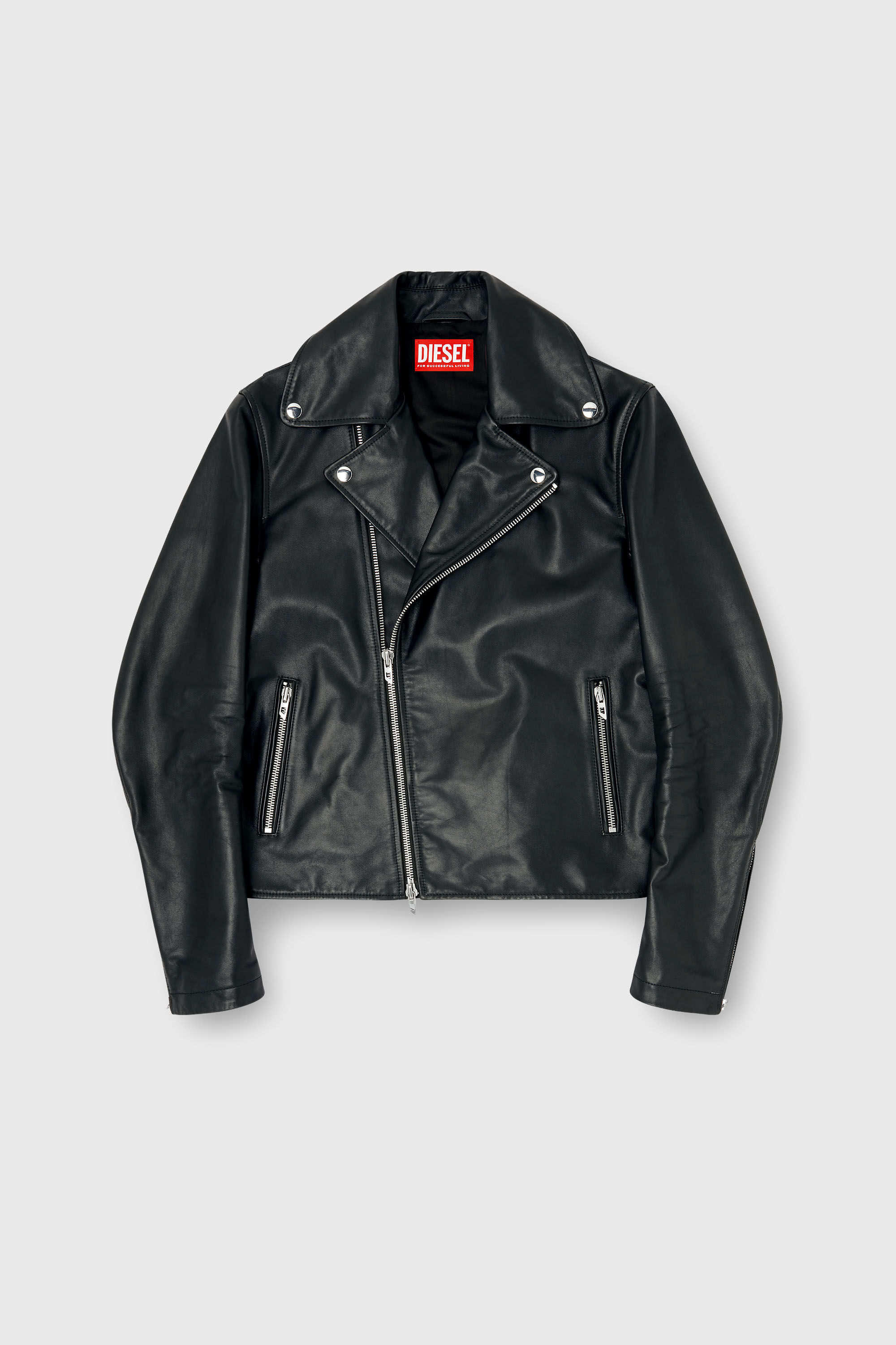 Men's Biker jacket in waxed leather | Black | Diesel TR