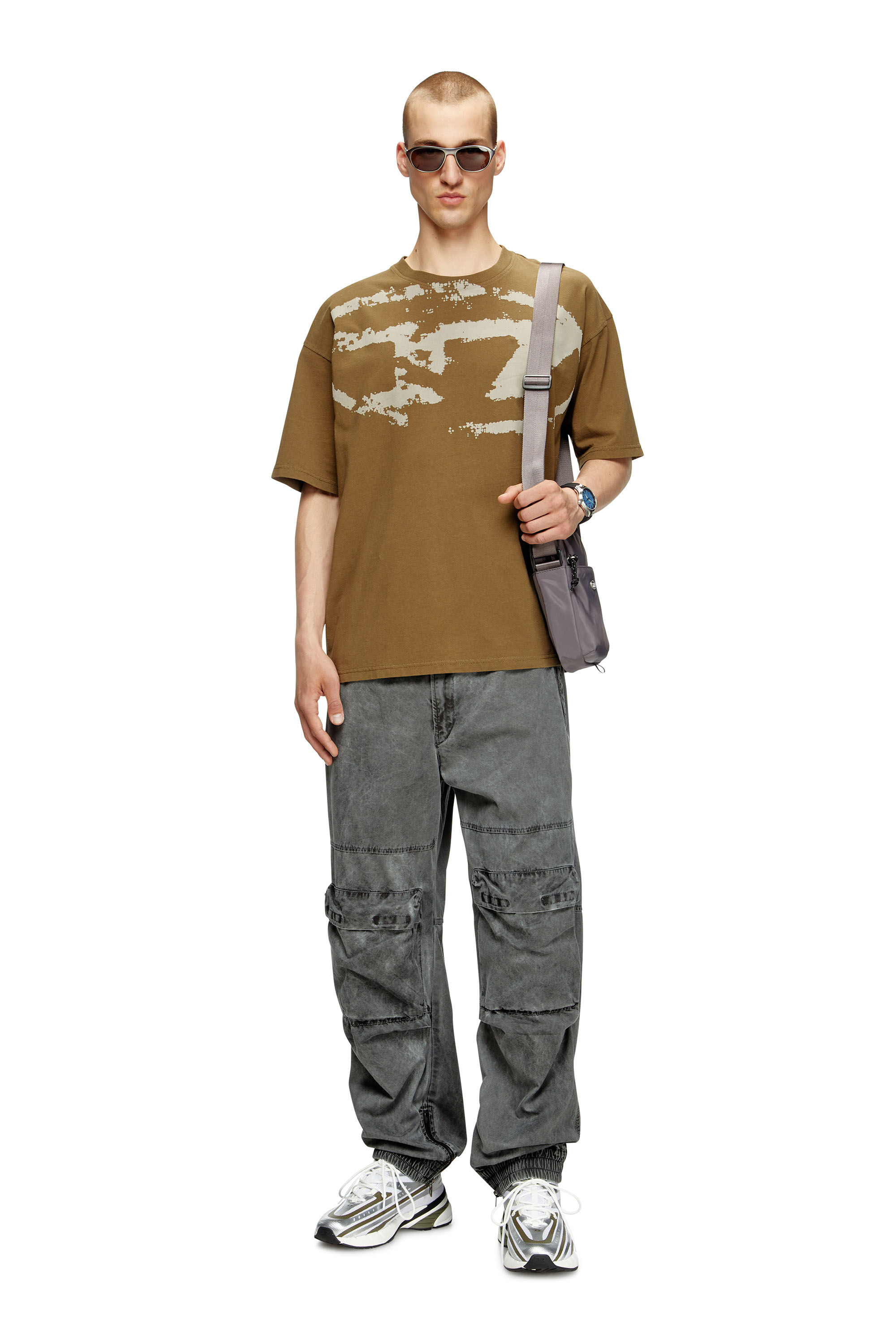 Diesel - T-BOXT-N14, Man's T-shirt with distressed flocked logo in Brown - 1