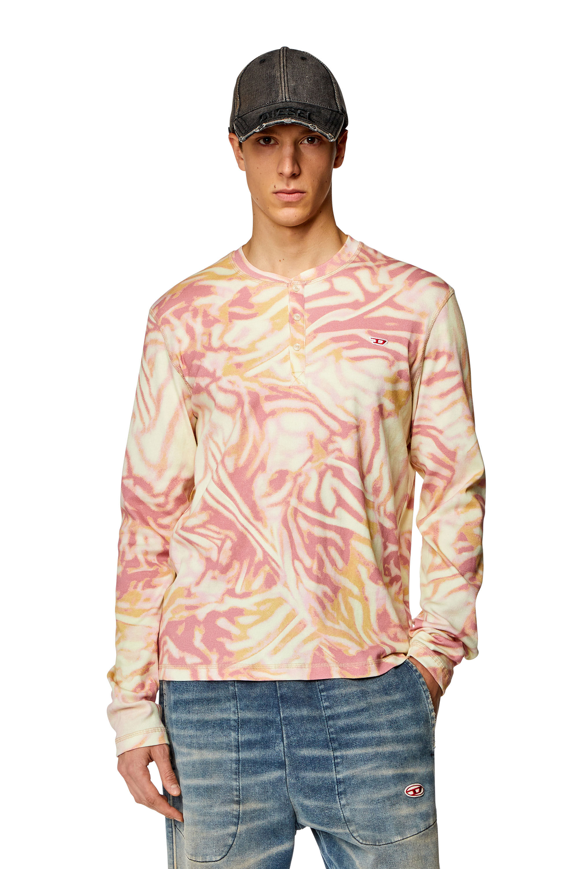 Diesel - T-SER, Man's Ribbed top with zebra-utilitarian print in Face Powder - 3