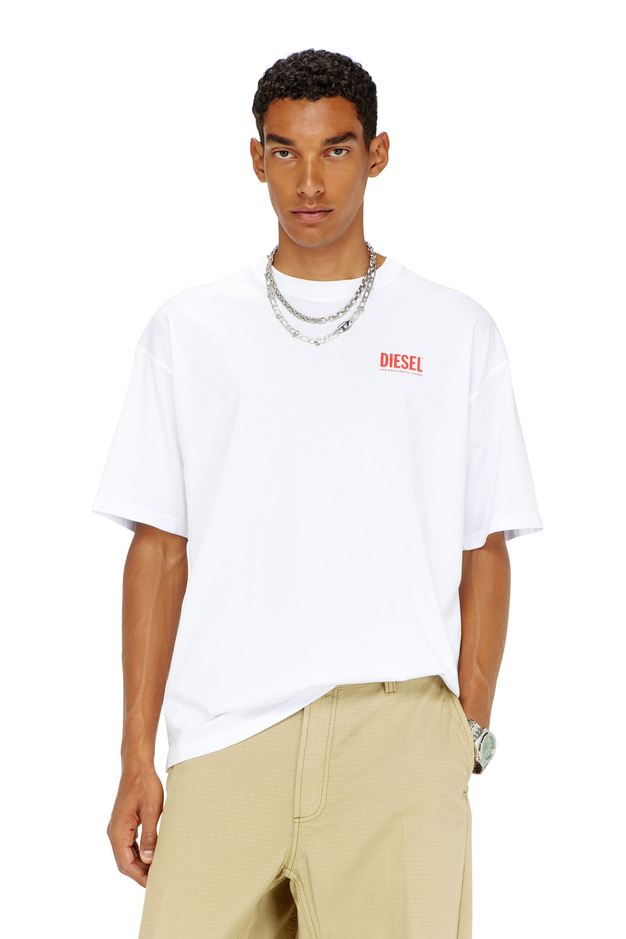 Men's Cotton T-shirt with Diesel Biscotto print | White | Diesel TR