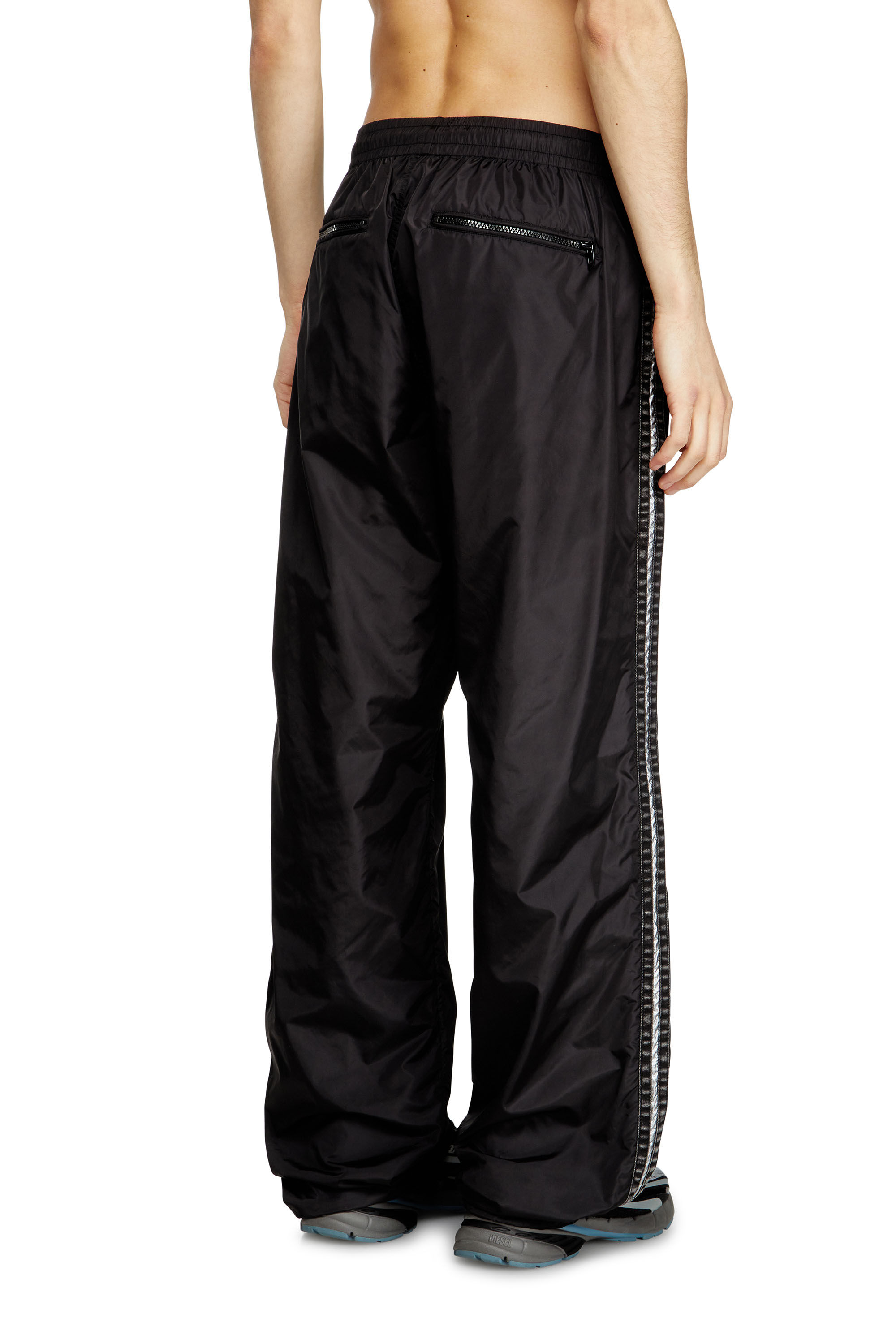 Men's Nylon track pants with side bands | Black | Diesel