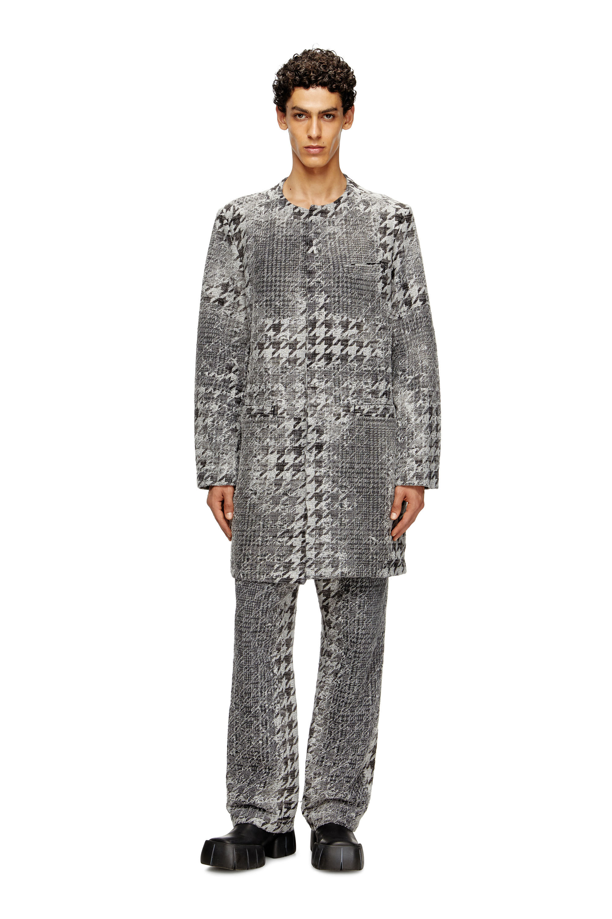 Diesel - D-LOT-FSH, Unisex's Coat in Prince of Wales jacquard denim in Black/Dark grey - 1