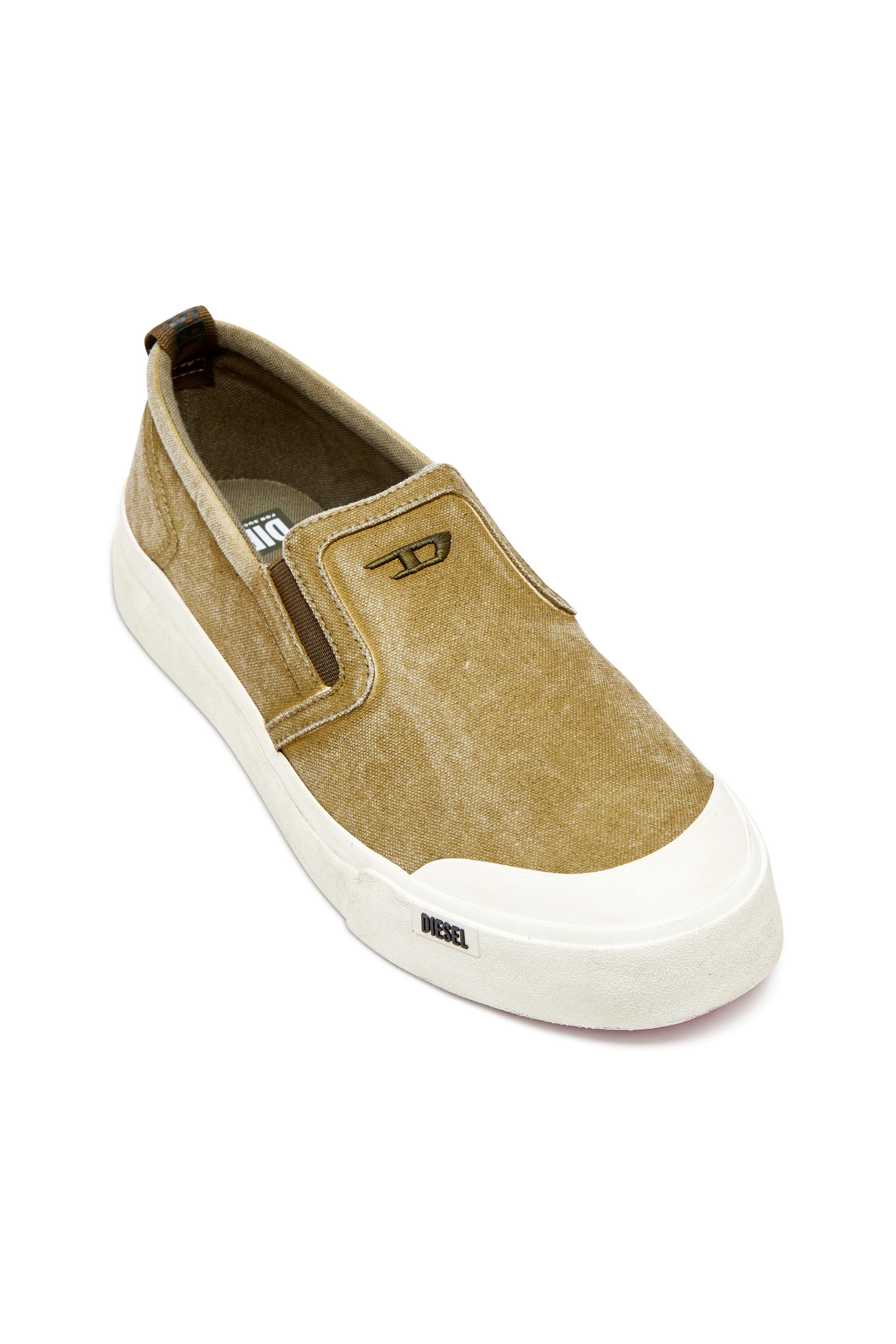 Men s S Athos Canvas slip on sneakers with D embroidery Brown Diesel