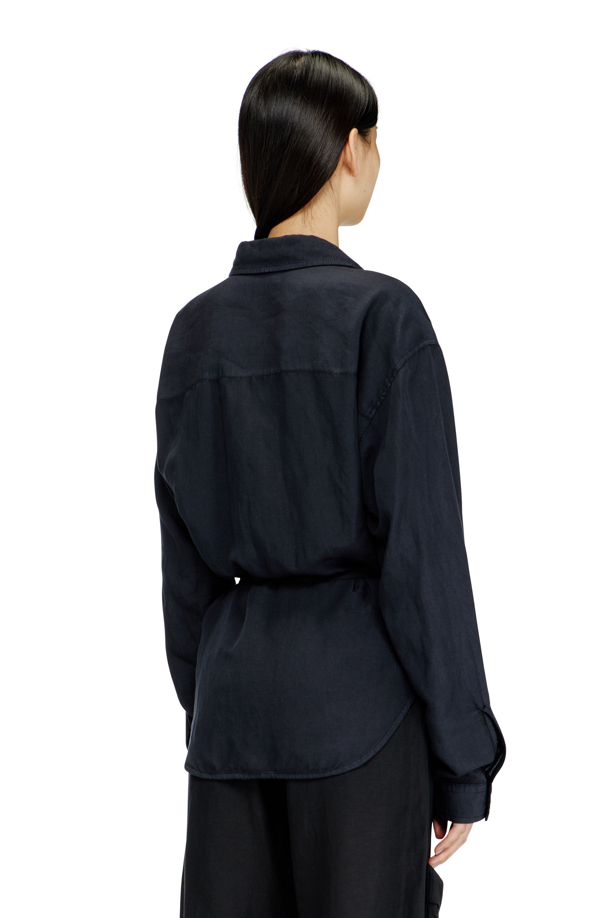 Women's Linen-blend shirt with wrap closure | Black | Diesel
