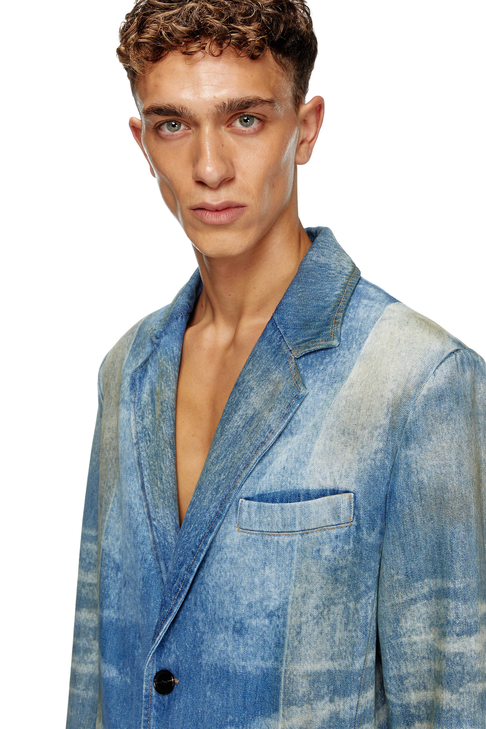 Men's Denim coat with solarised folds | Blue | Diesel