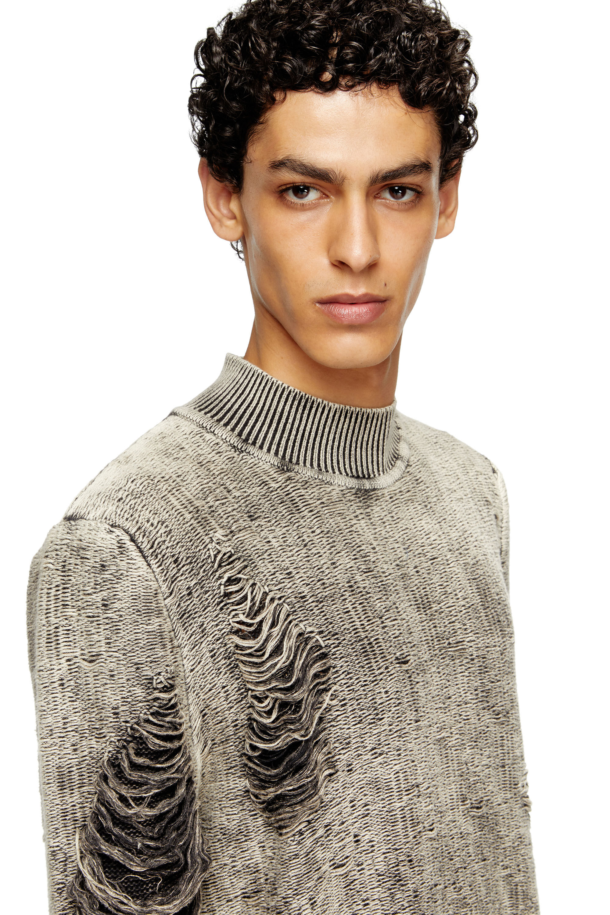 Diesel - K-FJORDI, Man's Destroyed jumper with floating yarns in Grey - 3