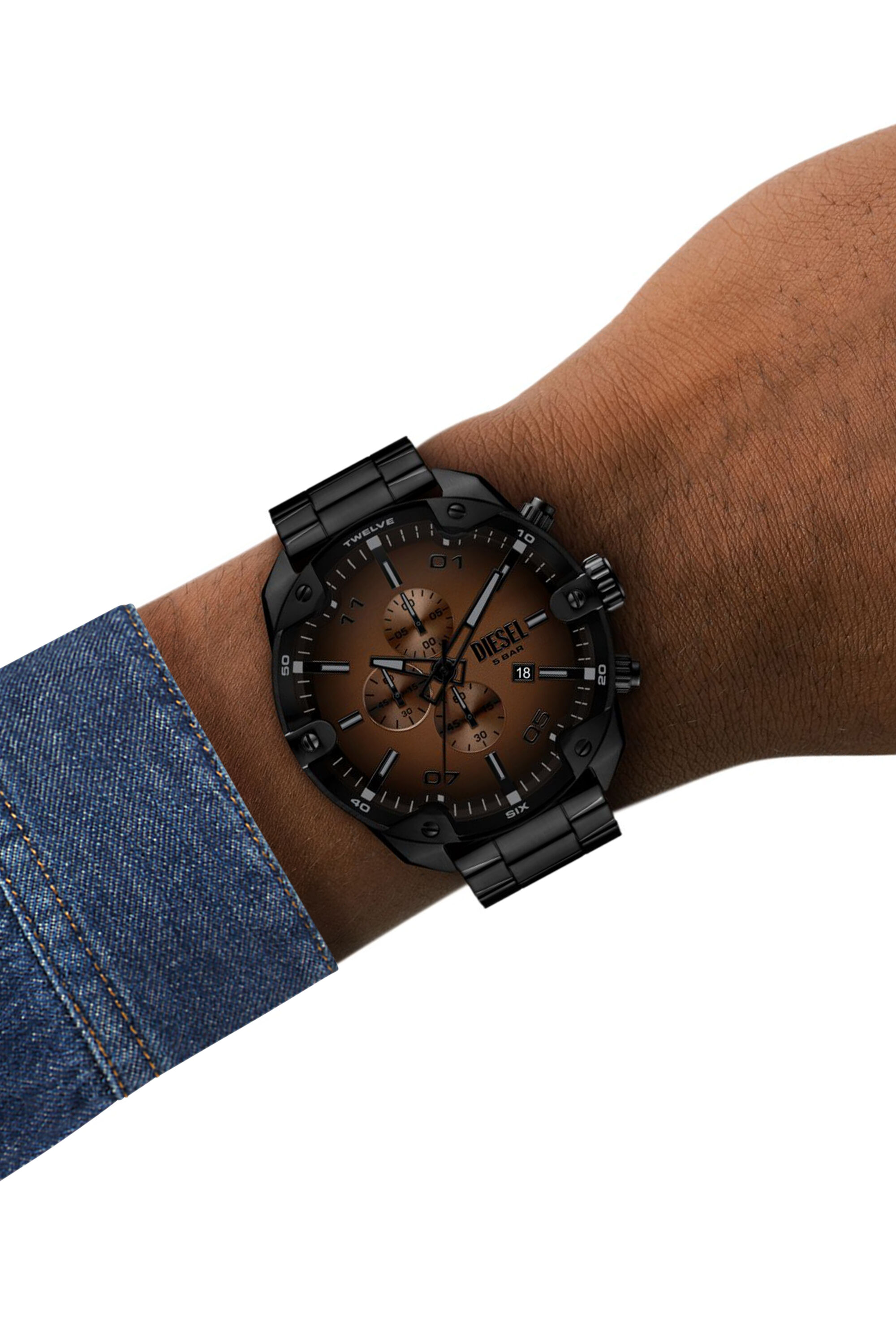 デビ Men's Spiked black stainless steel watch | Black | Diesel