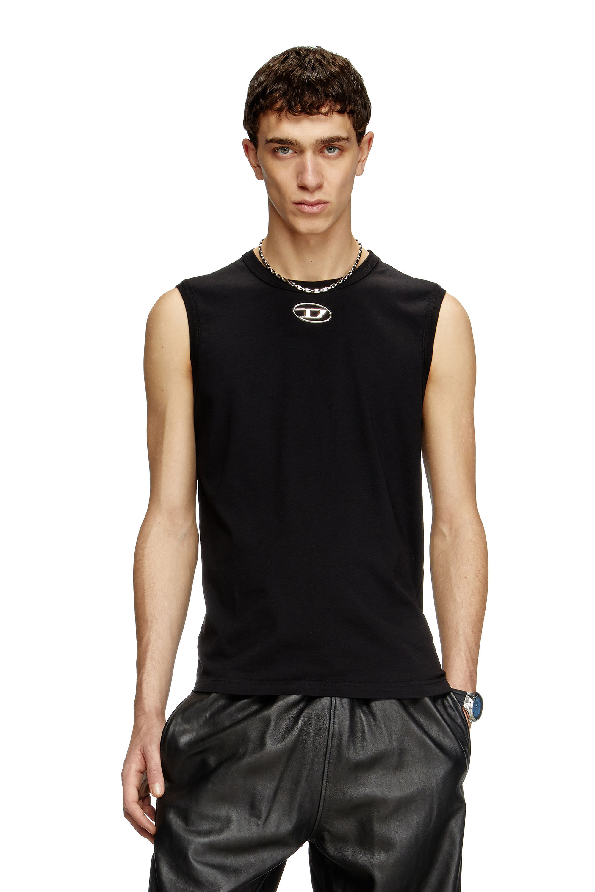 洗練されたDIESEL T-BISCO-OD A153720CLBR 3XL Men's Tank top with metallic Oval D | Black | Diesel