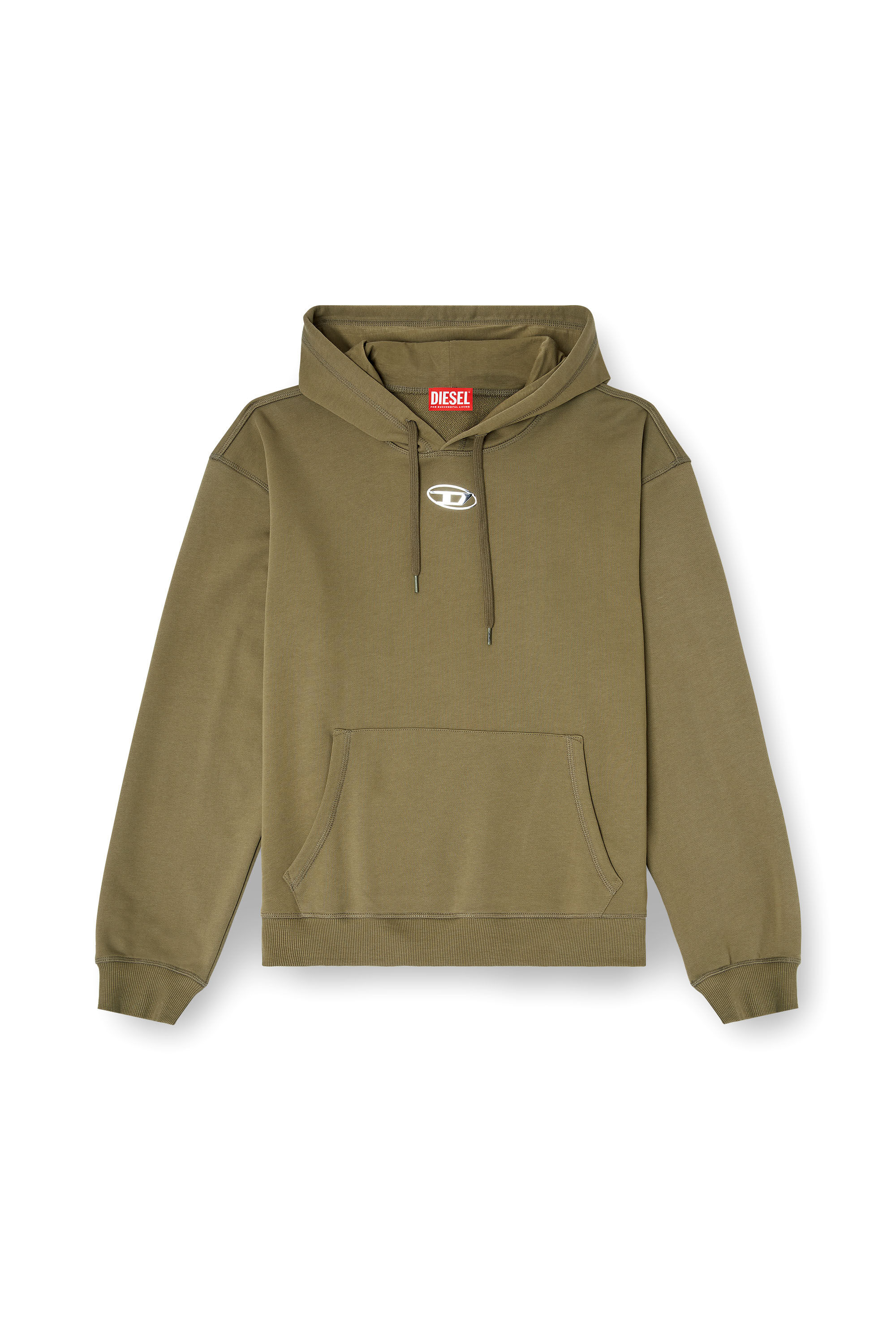 Men's Cotton hoodie with metallic Oval D | Green | Diesel