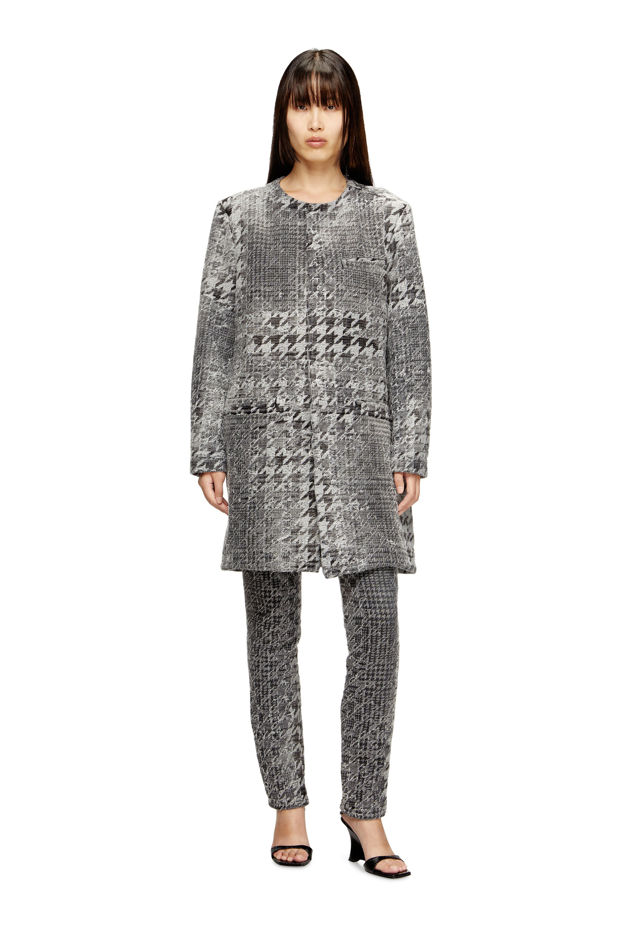 Diesel - D-LOT-FSH, Unisex's Coat in Prince of Wales jacquard denim in Black/Dark grey - 6