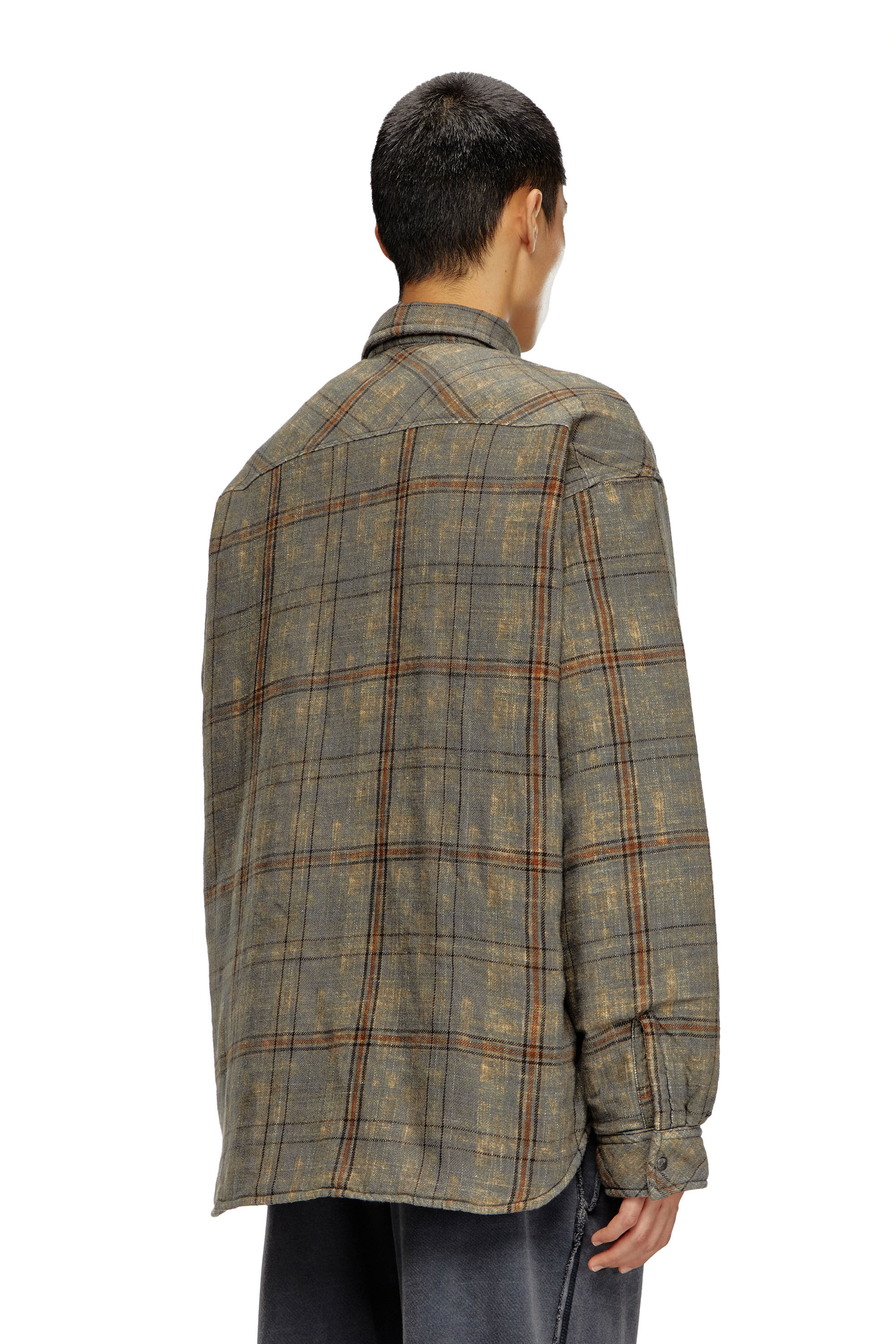 Men's Padded jacket in checked slub cotton | Multicolor | Diesel