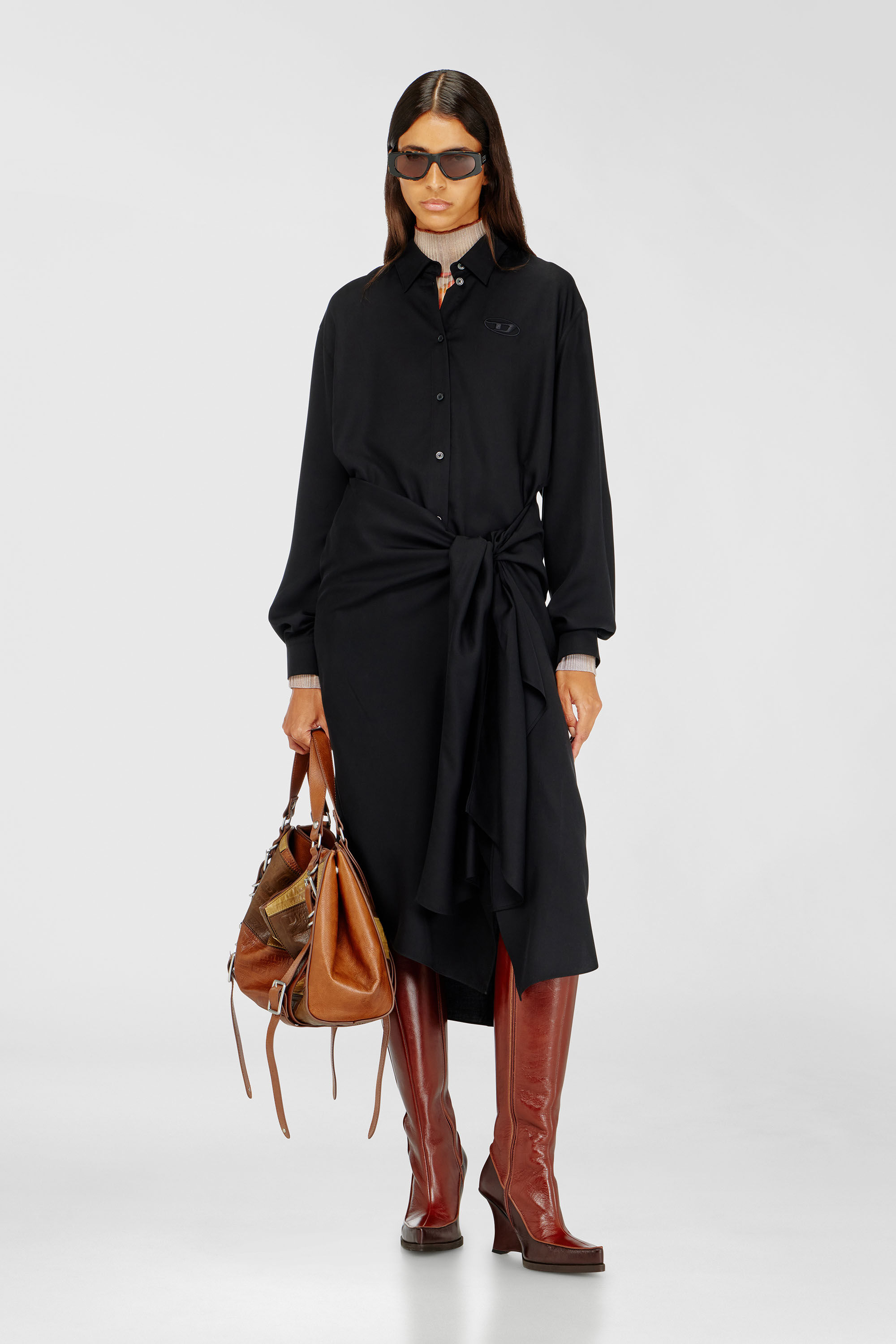 Women's Midi shirt dress with twisted detail | Black | Diesel