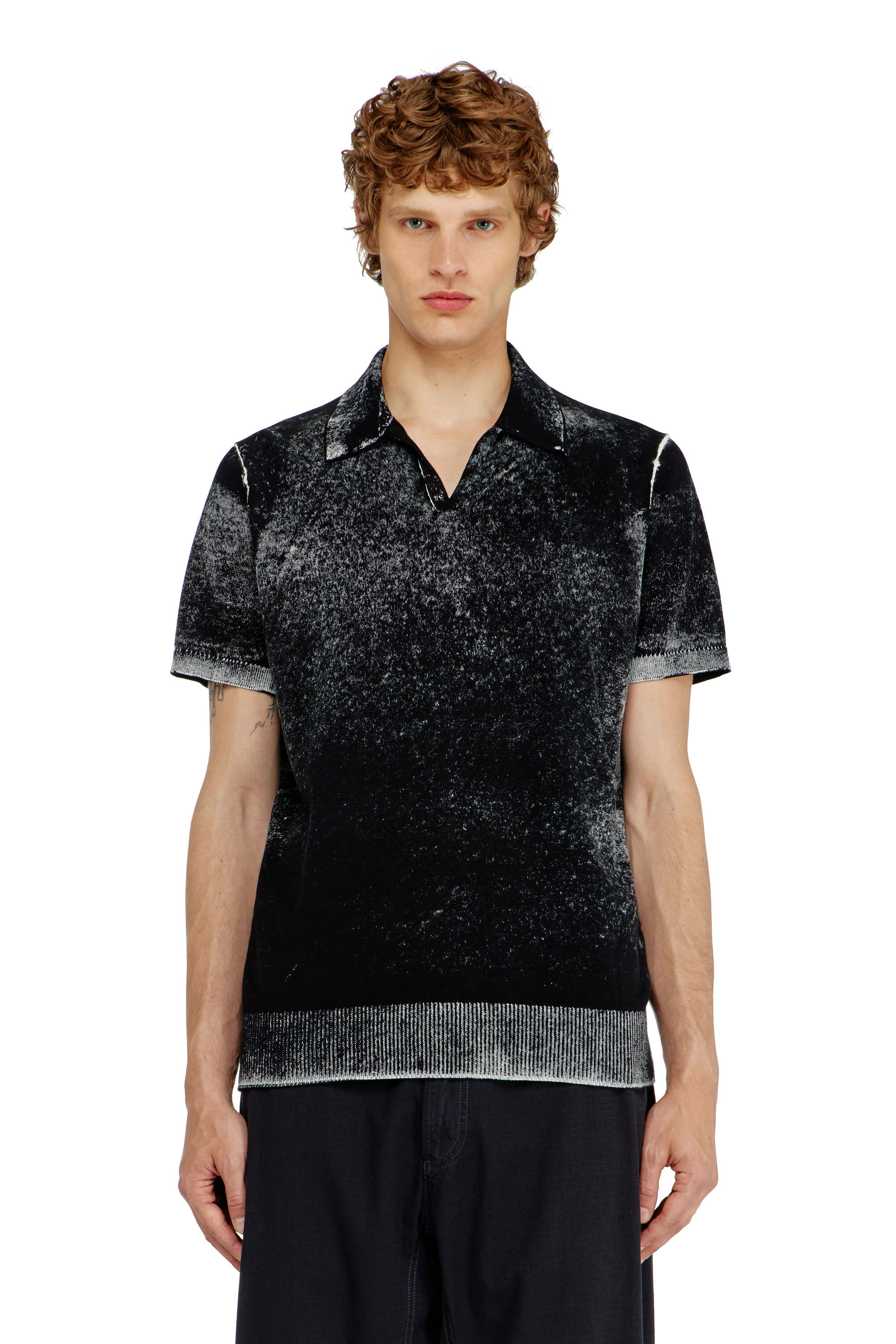 Diesel - K-LAWRIE, Man's Knit polo shirt with faded reverse print in Black - 1