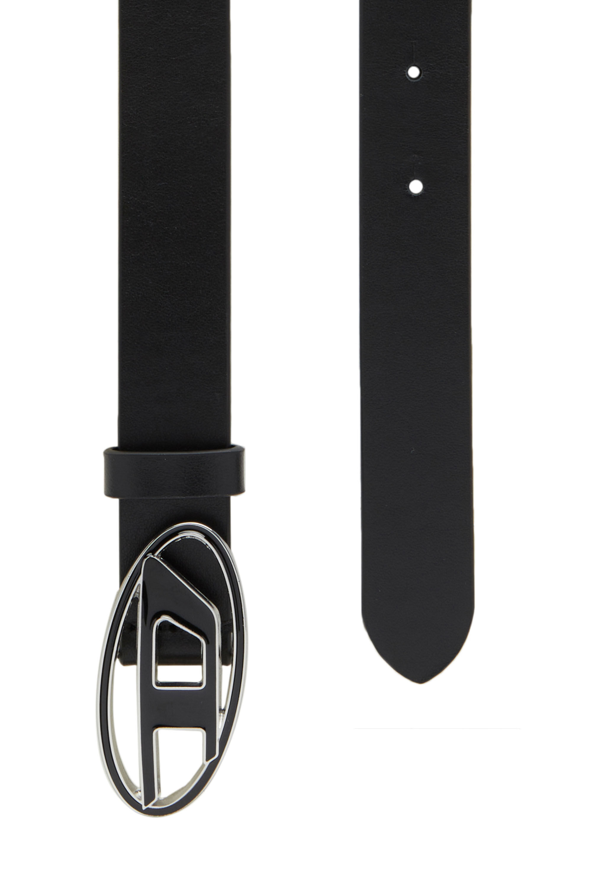 Women's Leather belt with enamelled buckle | Black | Diesel