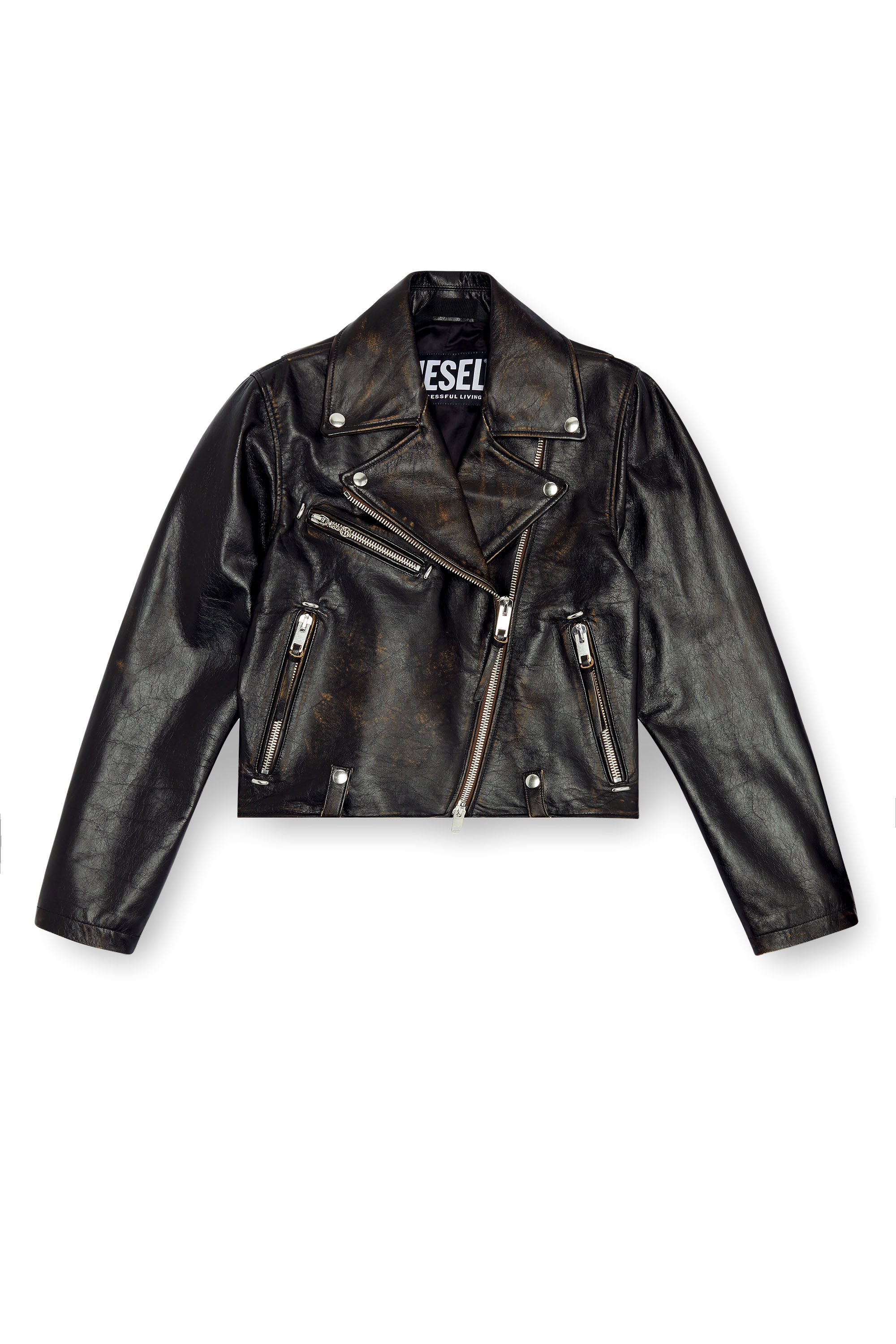 Women's distressed jacket in treated leather | Diesel L-EDMEA-CL