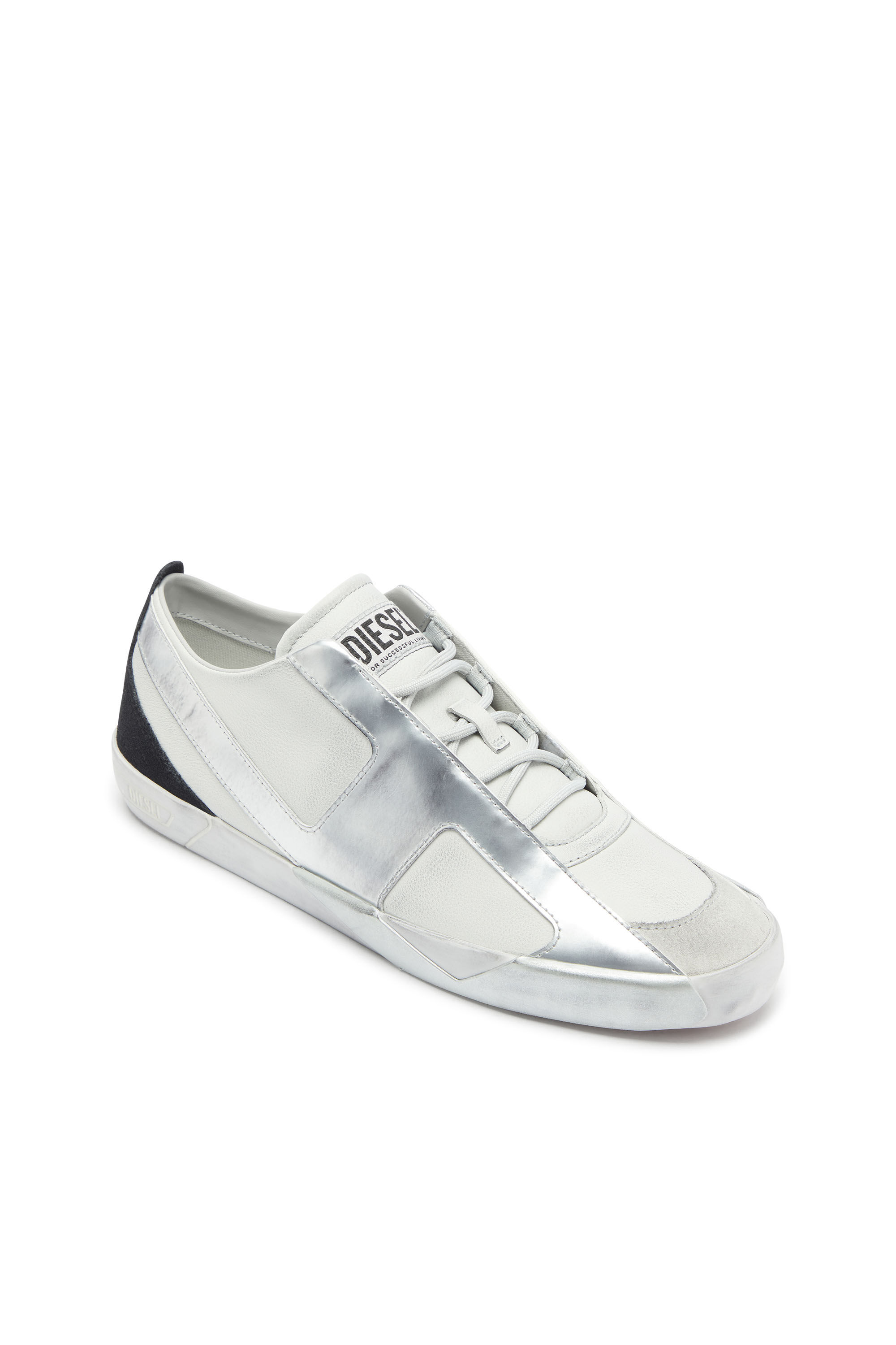 Diesel - S-SLANTE-D LOW, Man's S-Slante-D - Distressed sneakers in leather and suede in White/Silver - 6