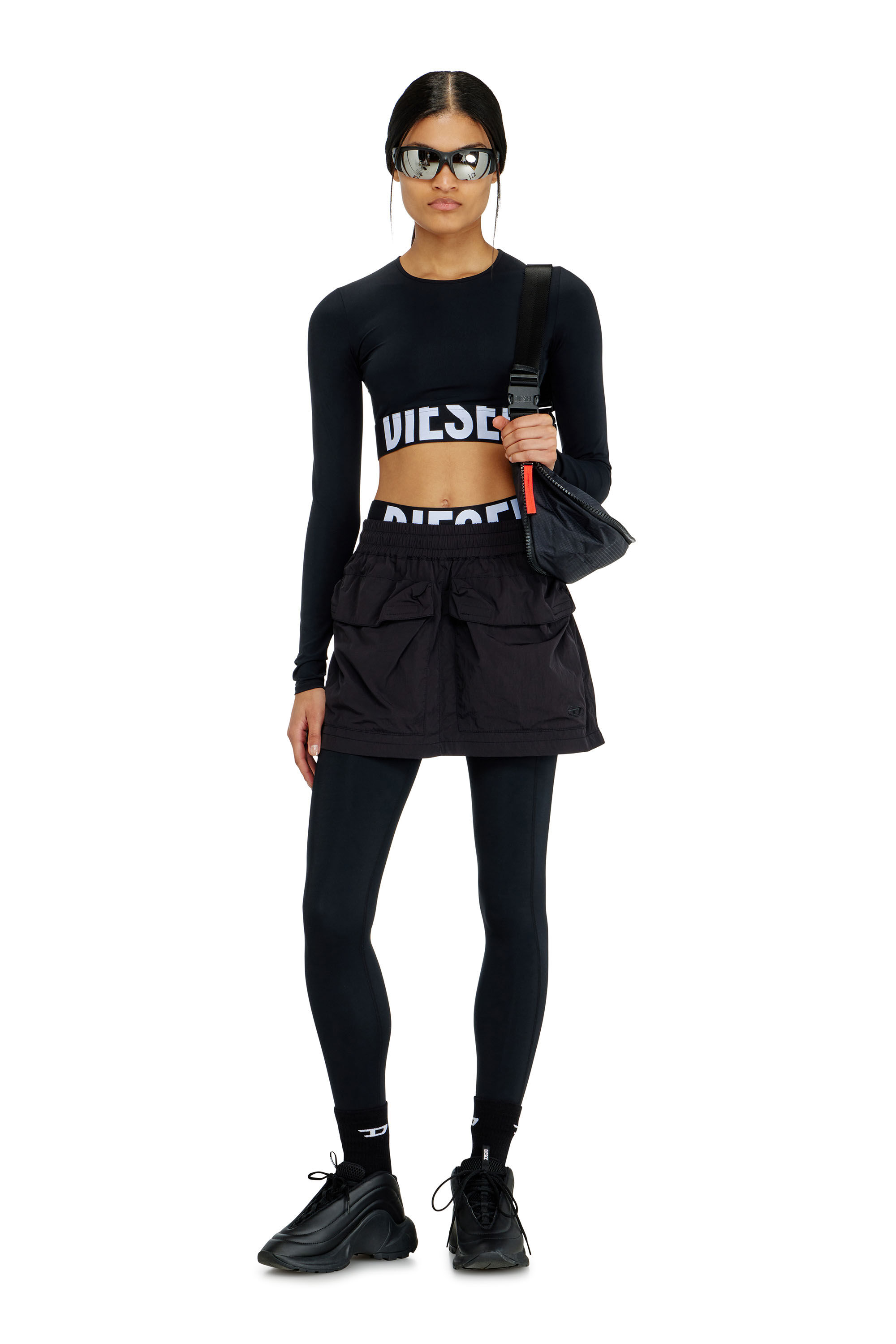 Women's Microfibre crop top with cut-off logo | Black | Diesel