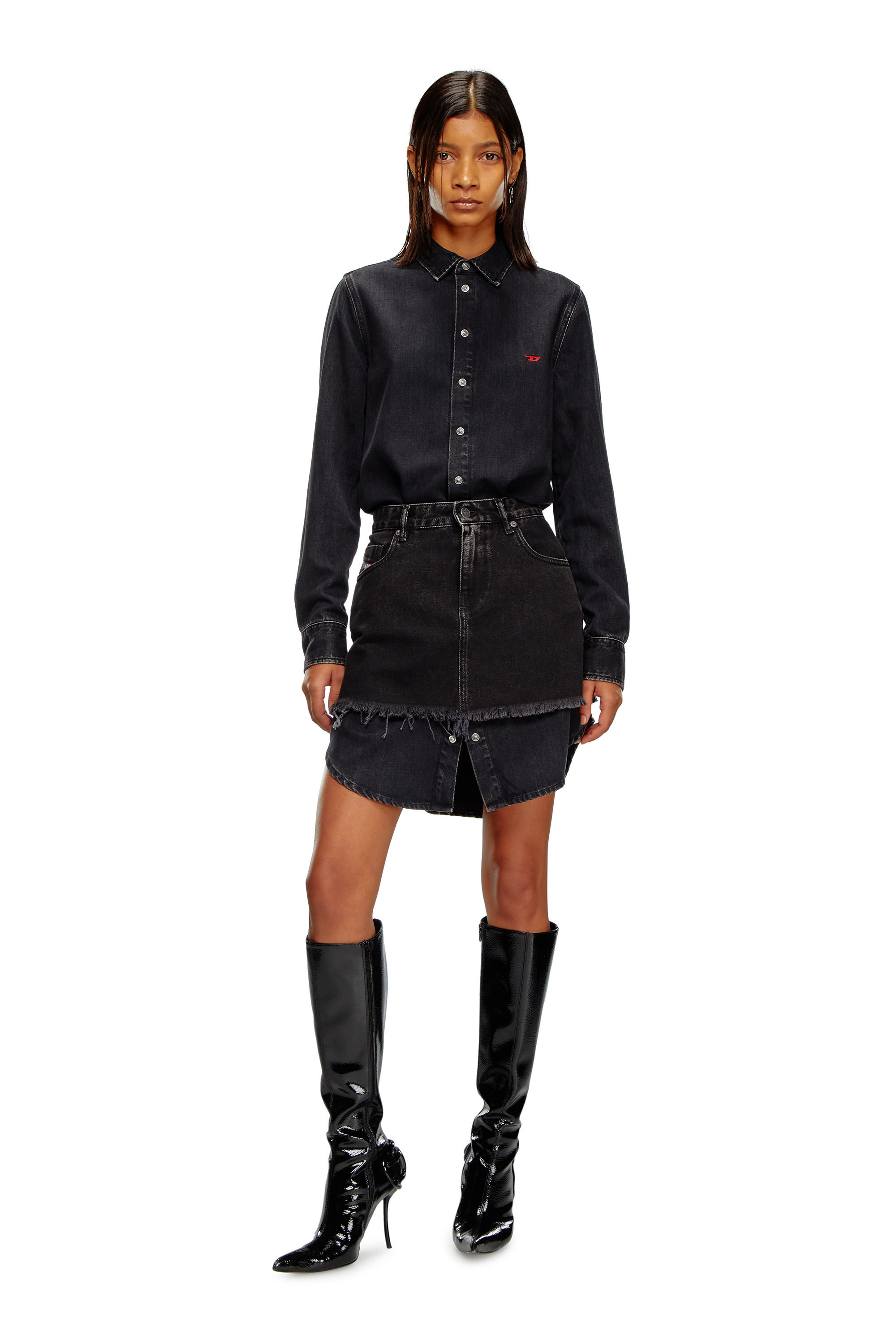 Women's Denim dress with skirt detail | Black | Diesel