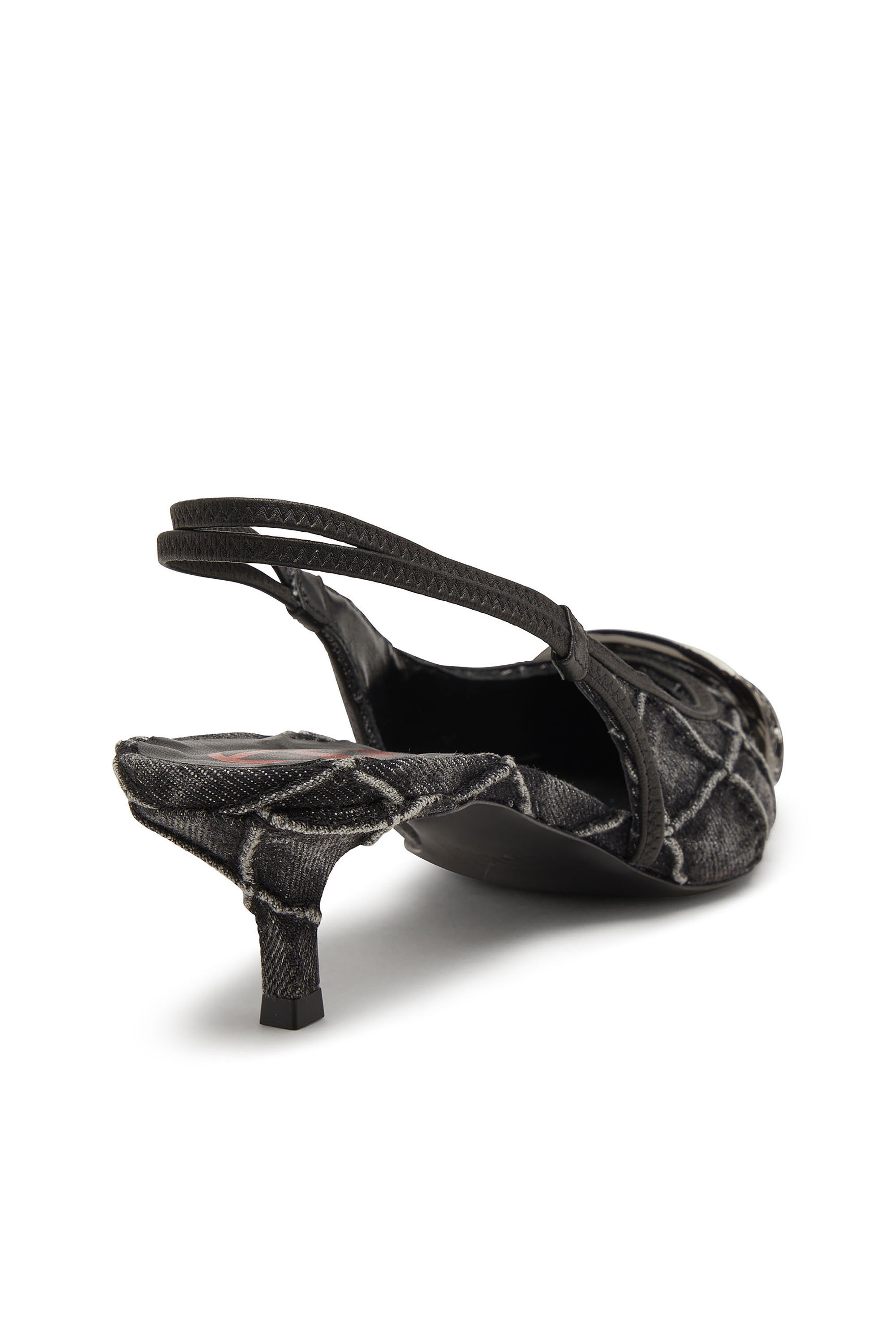 Women's D-Venus-Crystal-logo quilted-denim slingback pumps | Black