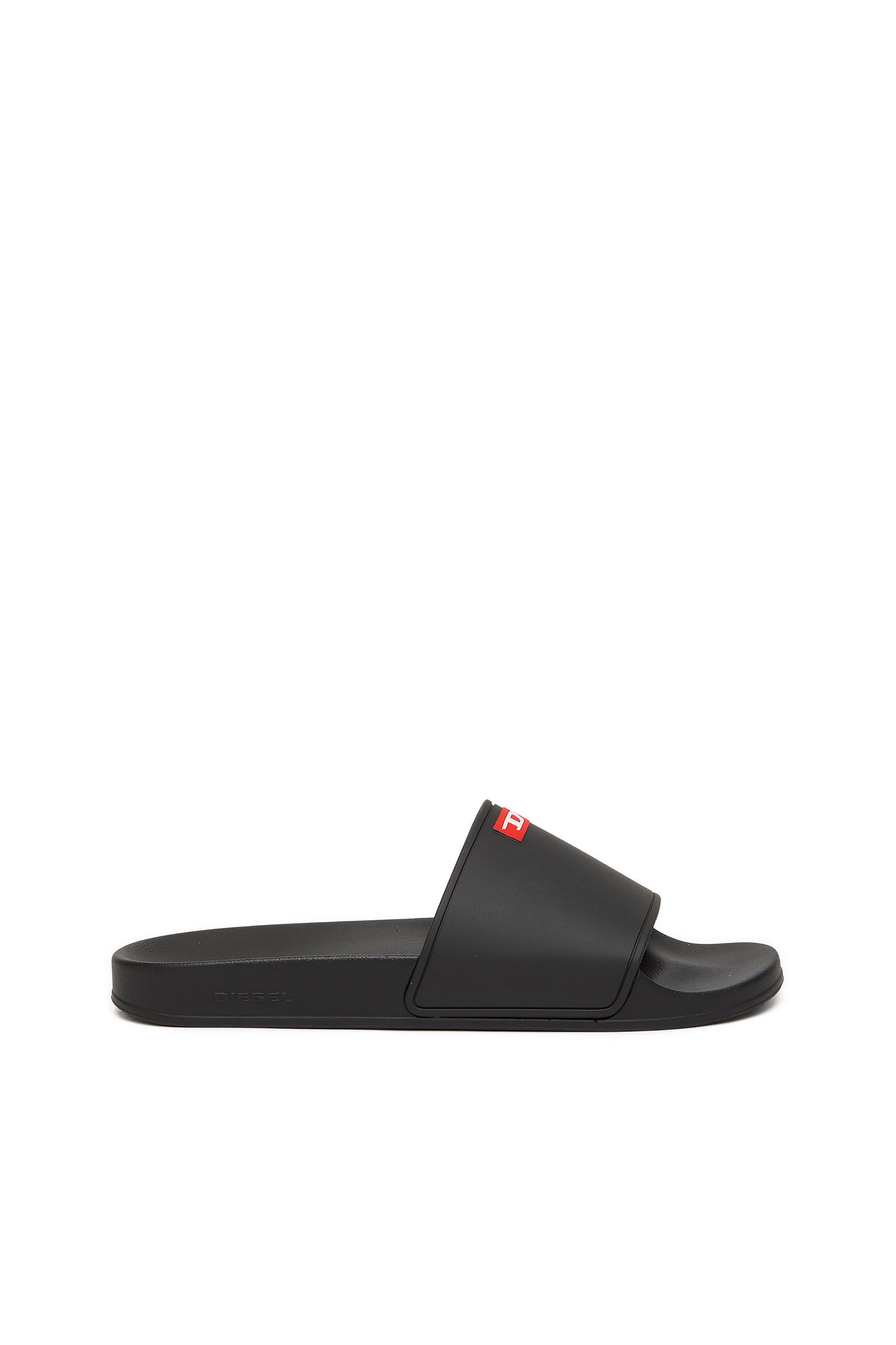 *Diesel* Sa-Slide D フリンジ デニム スライドサンダル Men's Sa-Swim-Rubber pool slides with D logo | Black | Diesel