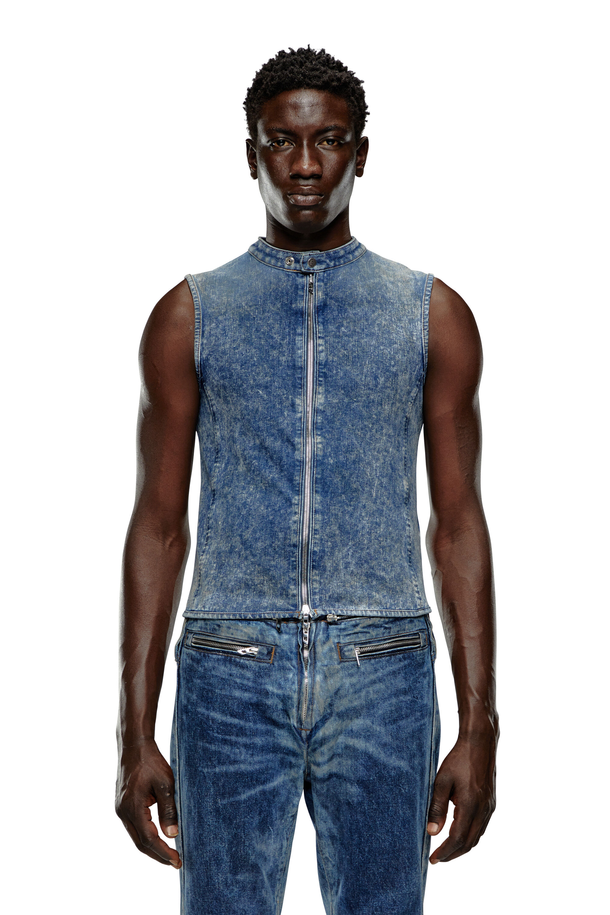 Men's Sleeveless denim top with biker details | Blue | Diesel