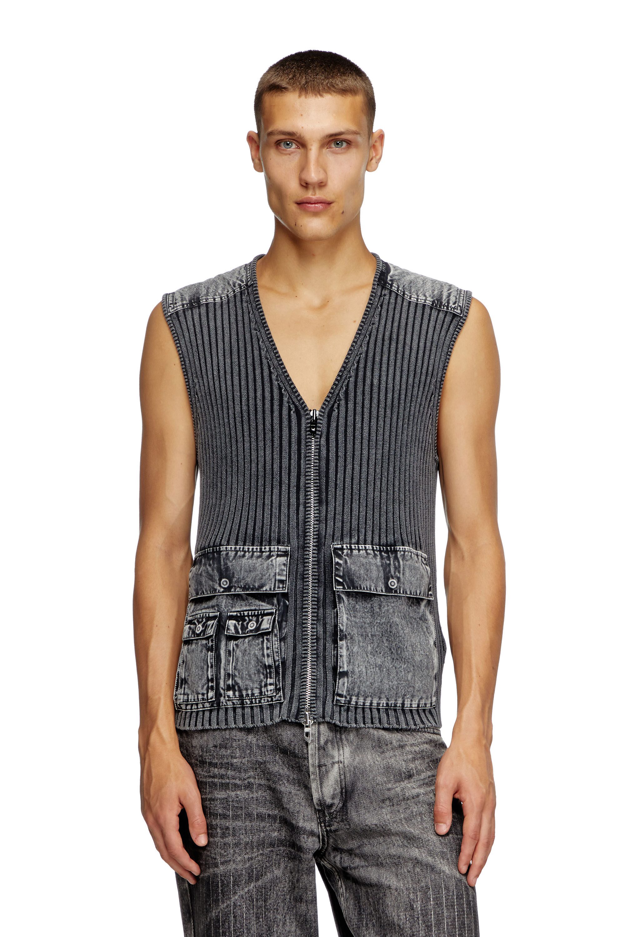 Men's Utility vest with contrast panels | Grey | Diesel