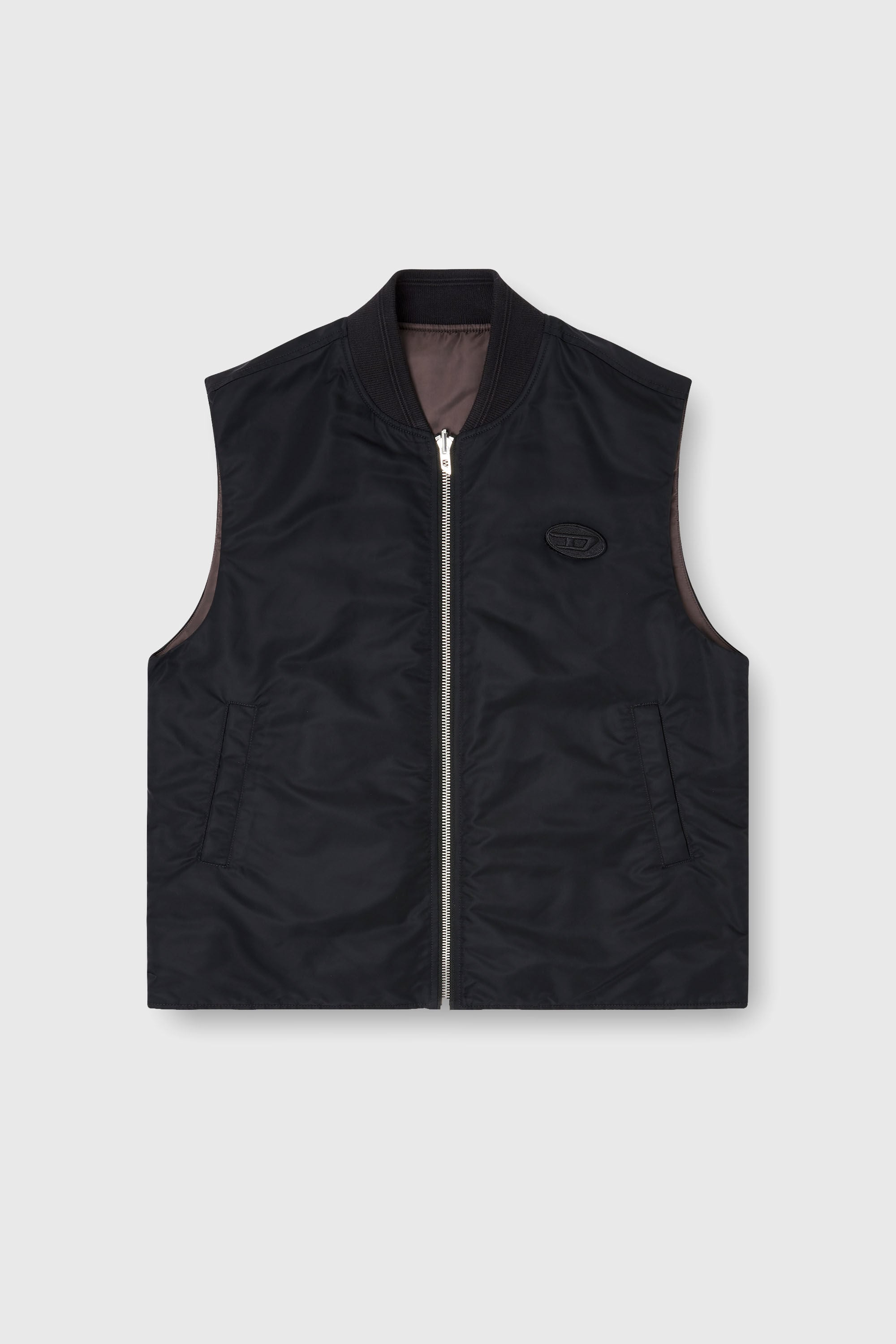 Diesel - W-TYPE-D1-SL, Man's Padded satin vest with Oval D embroidery in Black - 2