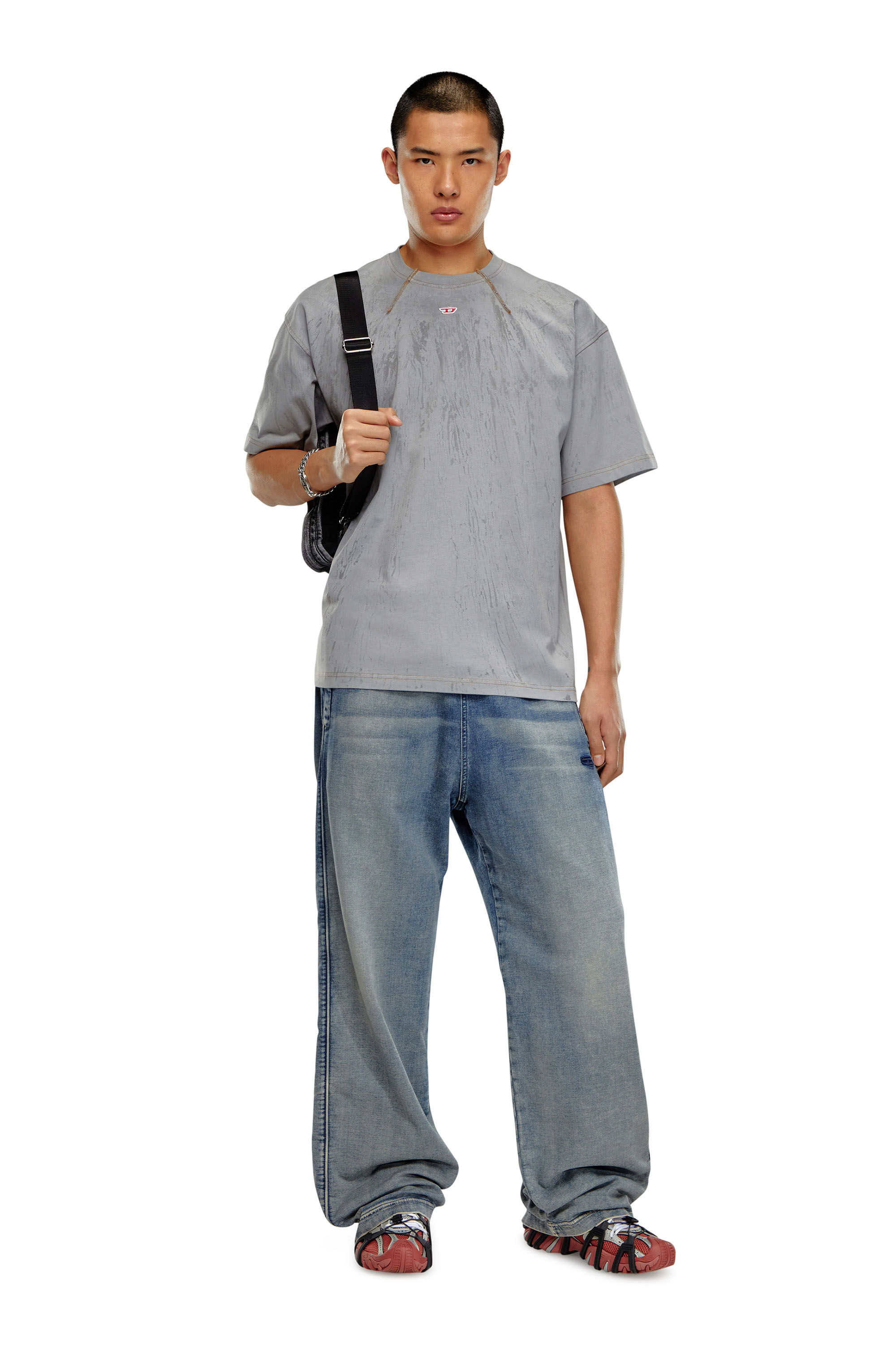 Diesel - T-COS, Man T-shirt in plaster effect jersey in Grey - Image 3
