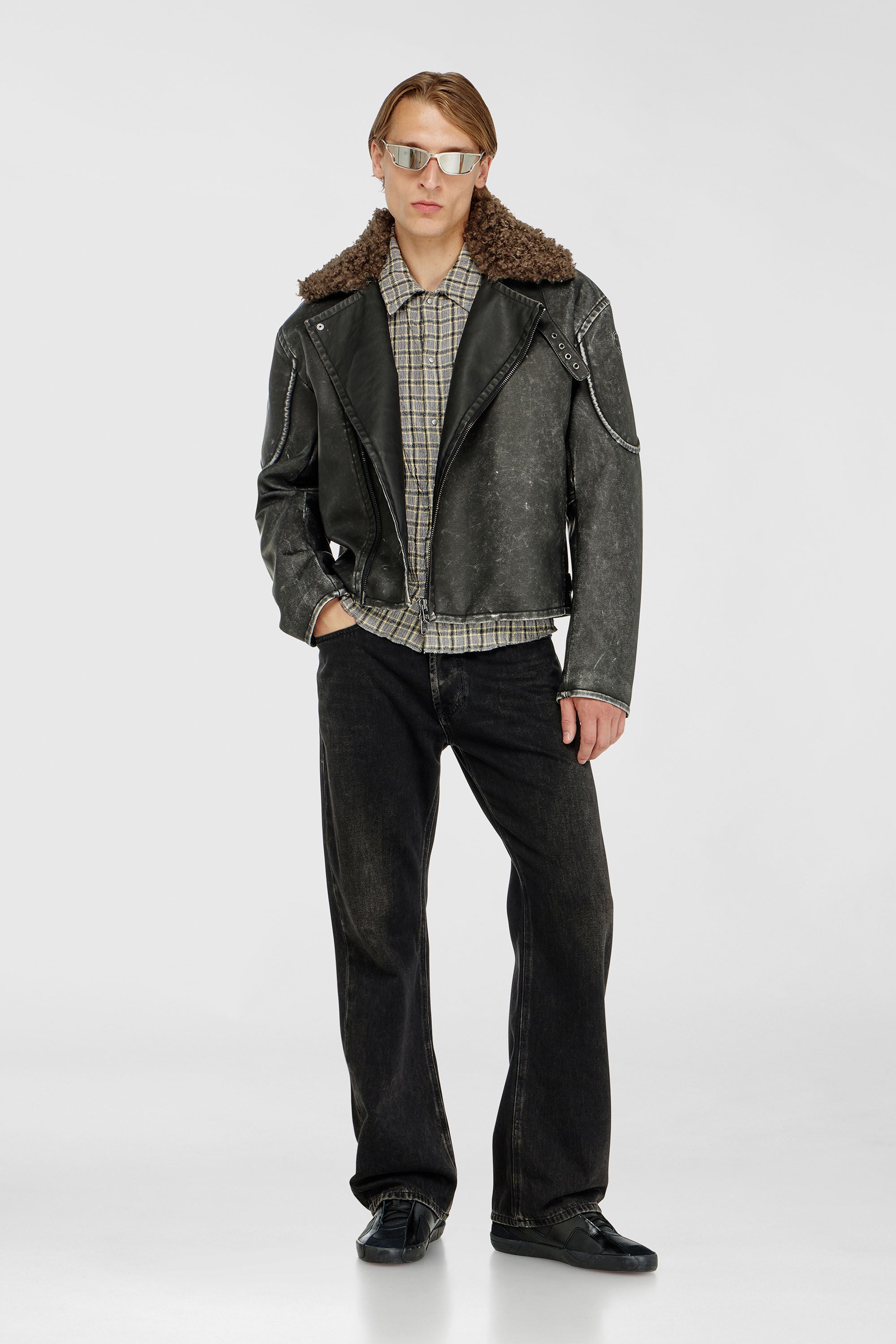 Men's Biker jacket with detachable collar | Grey | Diesel TR