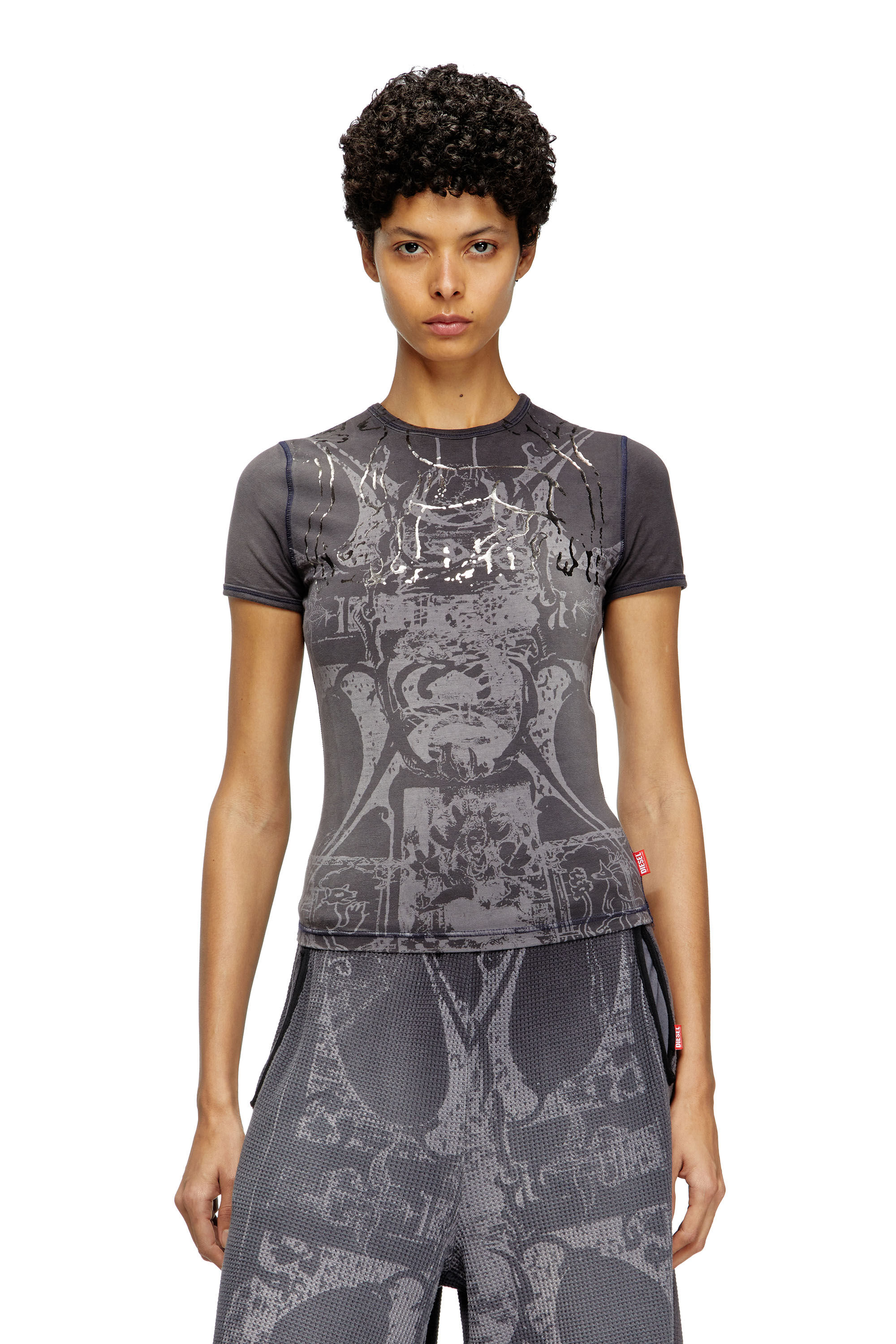 【美品】 【23SS】 ENFOLD RANDOM-FLARE T-SHIRT Women's Cropped sun-faded T-shirt | Violet | Diesel